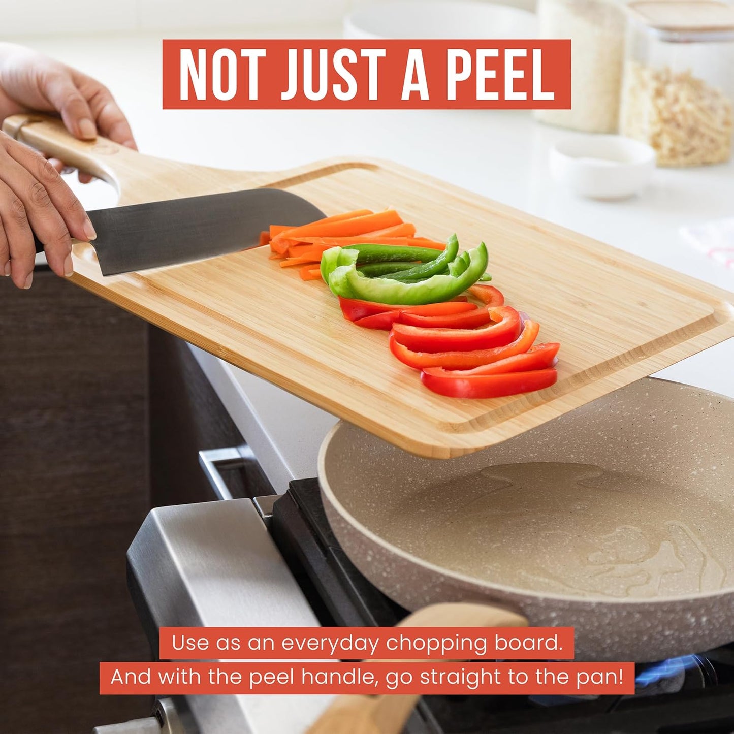Chef Pomodoro 2-in-1 Bamboo Pizza Peel - Cutting & Serving Board | 12" Perfect Dough Transition & Space-Saving Design for Pizza Prep & Serving | Nestles with Dough Boxes