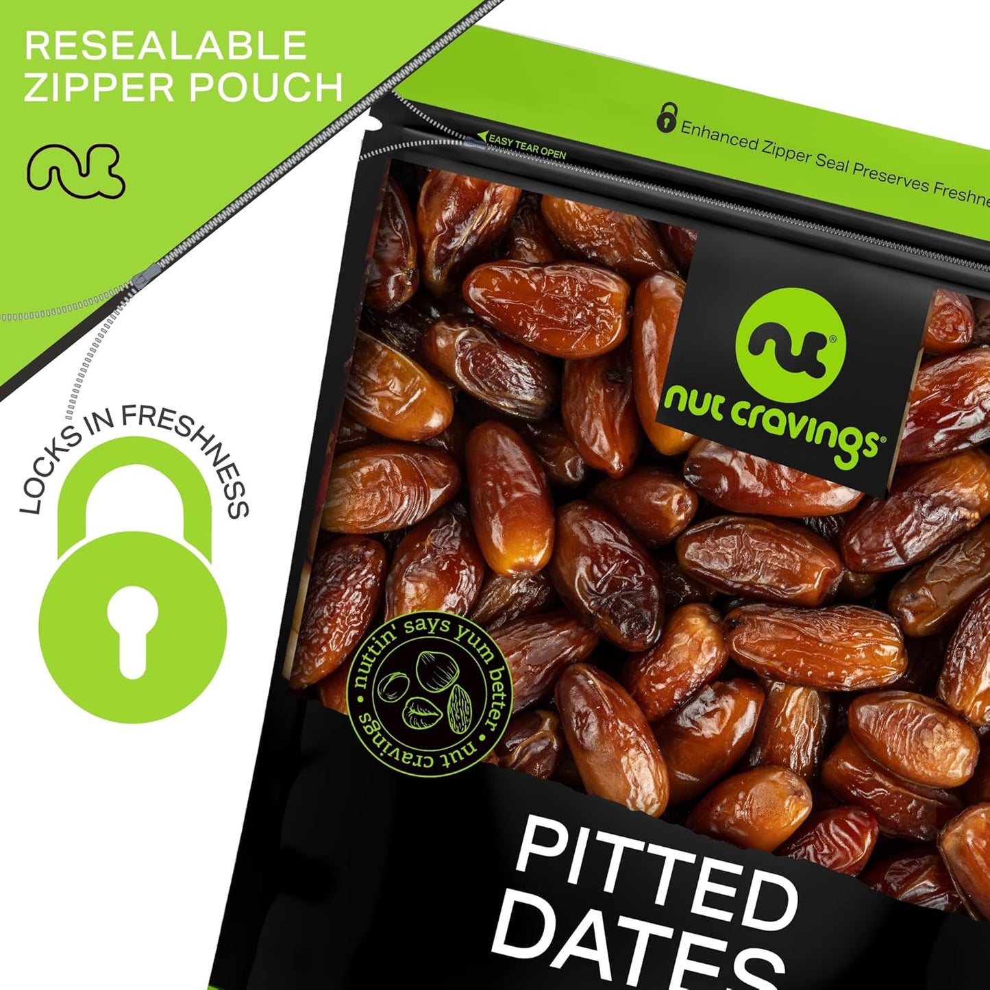 NUT CRAVINGS - Sun Dried Deglet Noor Dates Pitted, No Sugar Added (48oz, 3 Lbs) Bulk Dry Fruits Packed Fresh in Resealable Bag - Sweet Healthy Snack, Naturally Grown, Vegan, Kosher
