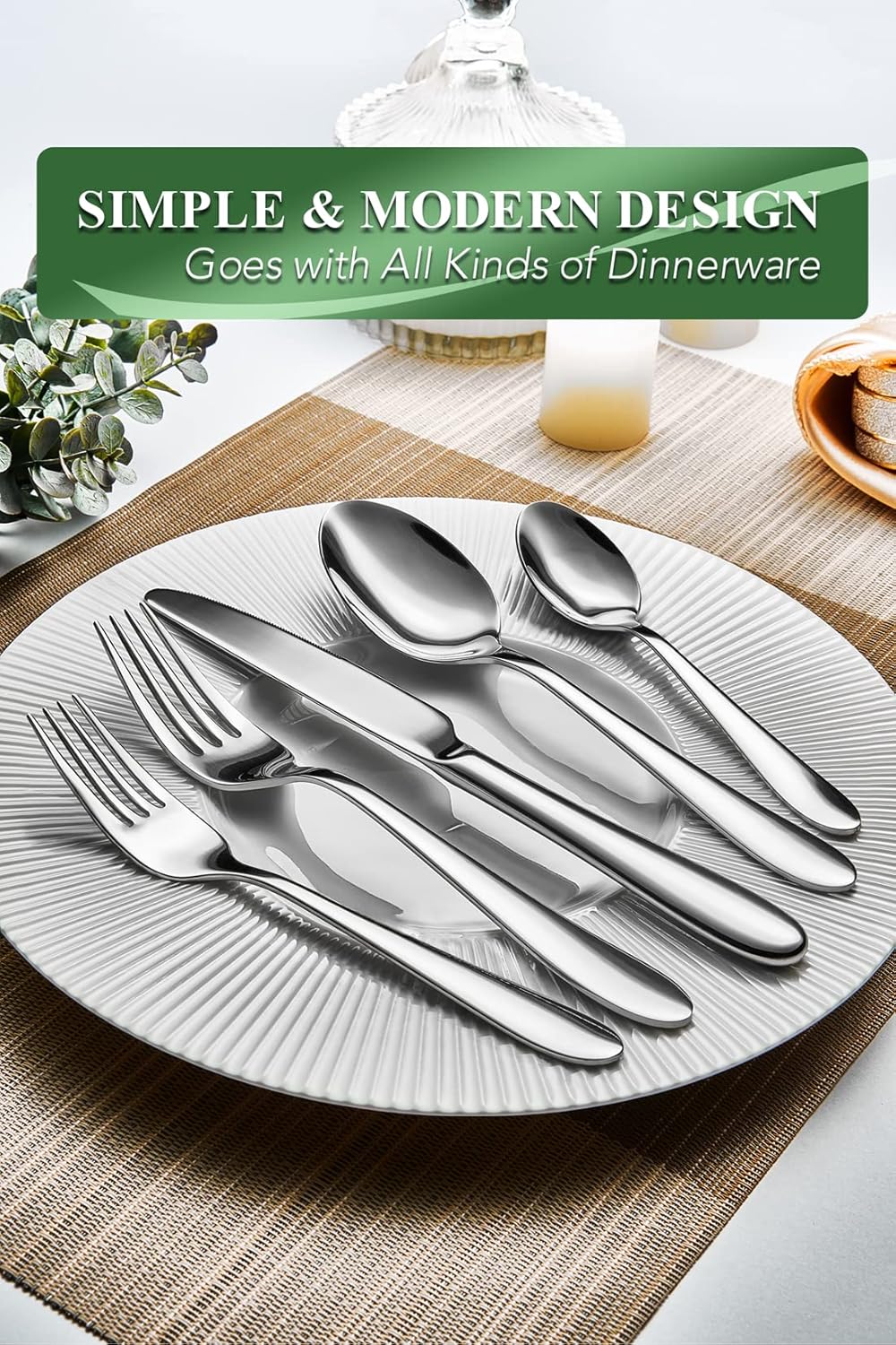 40 Piece Silverware Set for 8, Stainless Steel Flatware Set, Cutlery Sets with Mirror Finish, Dishwasher Safe, Modern Kitchen Forks, Spoons, Knives, Eating Utensil Sets