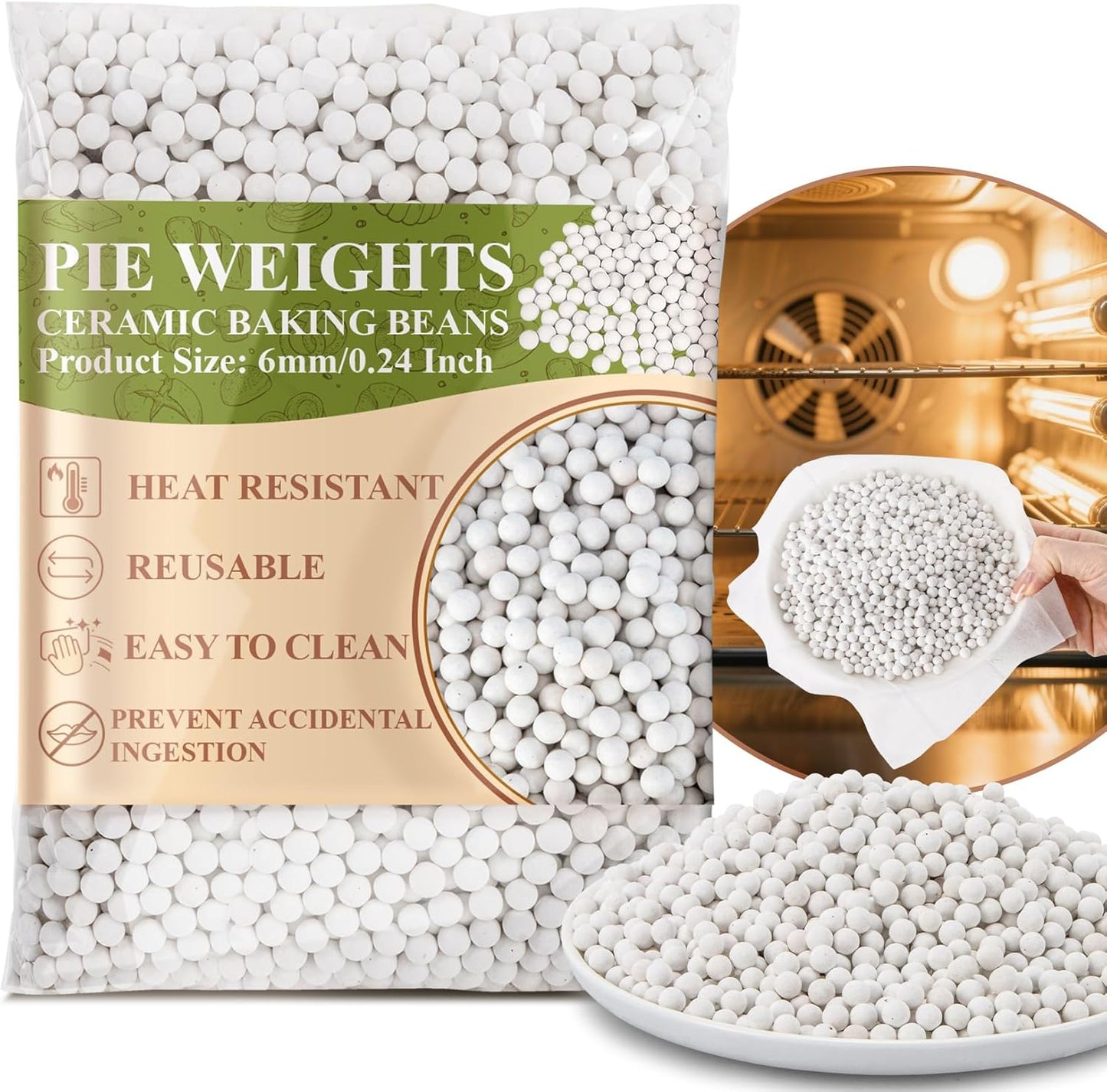 Sukh Pie Weights for Baking - 0.92LB Pie Crust Weights Ceramic Baking Beans for Blind Reusable Natural Ceramic Stoneware Homemade Kitchen Must Have Round Household Steam Oven Stone,0.24 Inch