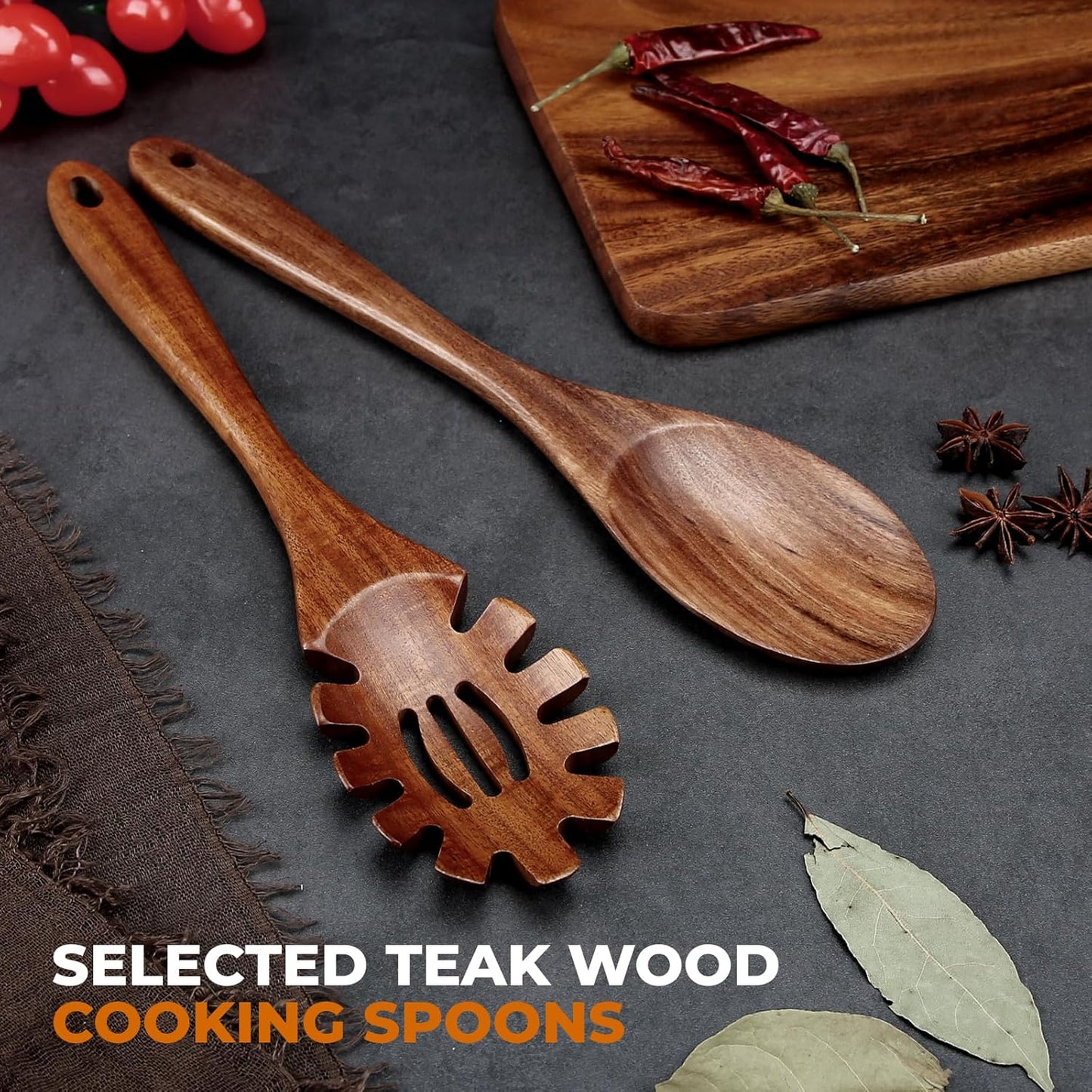 AIUHI Teak Wood Pasta Server, Wooden Spaghetti Noodle Spoon with Teech, Long Handle Spaghetti Fork and Scoop Set (2 Pcs)