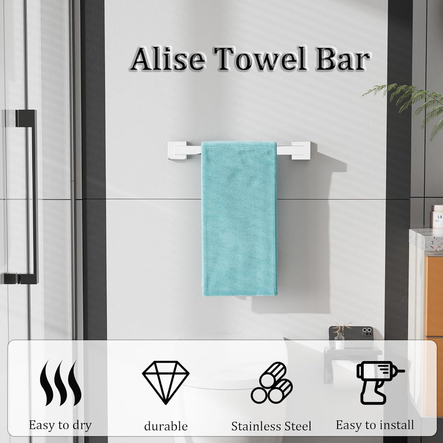 Alise Polished Chrome Towel Bars,15.75 Inch Towel Holder Towel Racks for Bathroom and Lavatory,SUS304 Stainless Steel Hand Towel Hanger Rail Wall Mount,Useable Length 13.98 Inch Towel Bar, GYT040-C