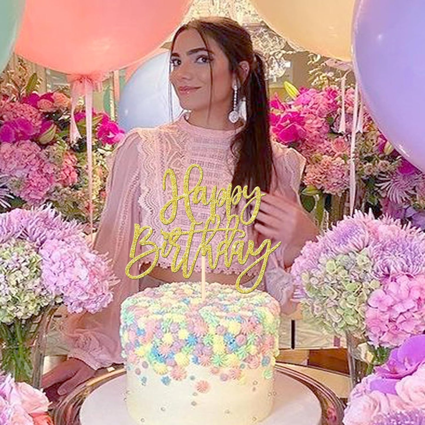 ZHUOWEISM 1 PCS Gold Happy Birthday & Anniversary Cake Topper