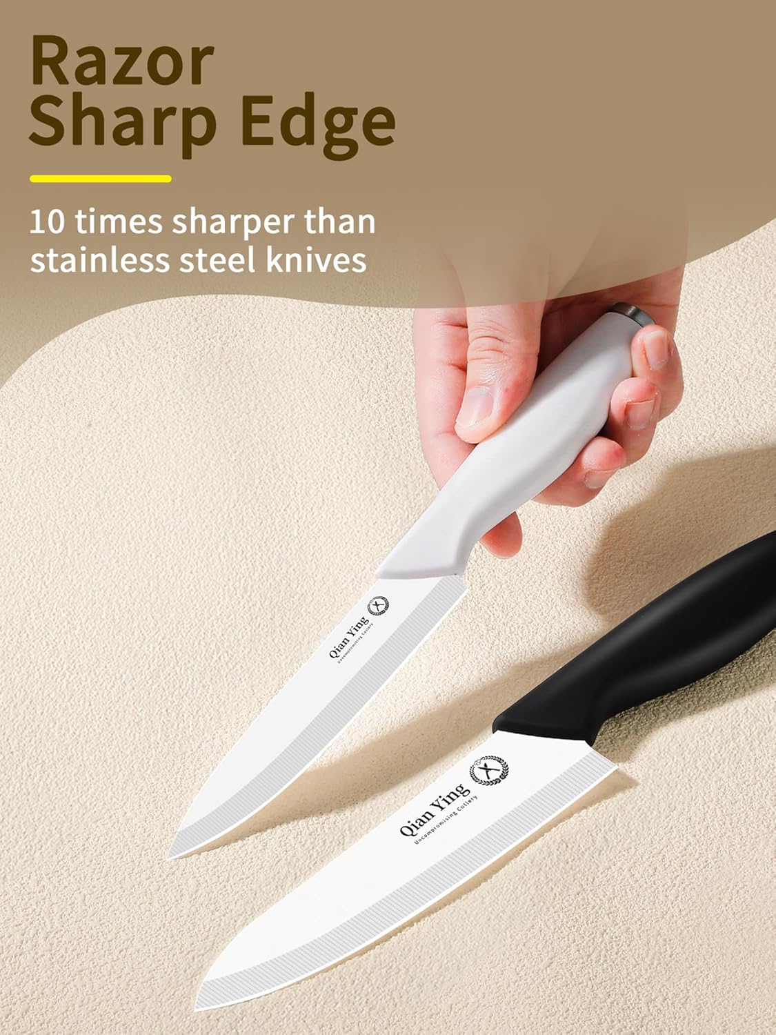 Ceramic Knife Set for Kitchen with Sheath: 100% Zirconia Pure Ceramic Sharp Blade Fruit Cutting Knives 2Pcs with Cover Rustproof Clean Cut Edge White and Black, No Scratches on Titanium Cutting Boards