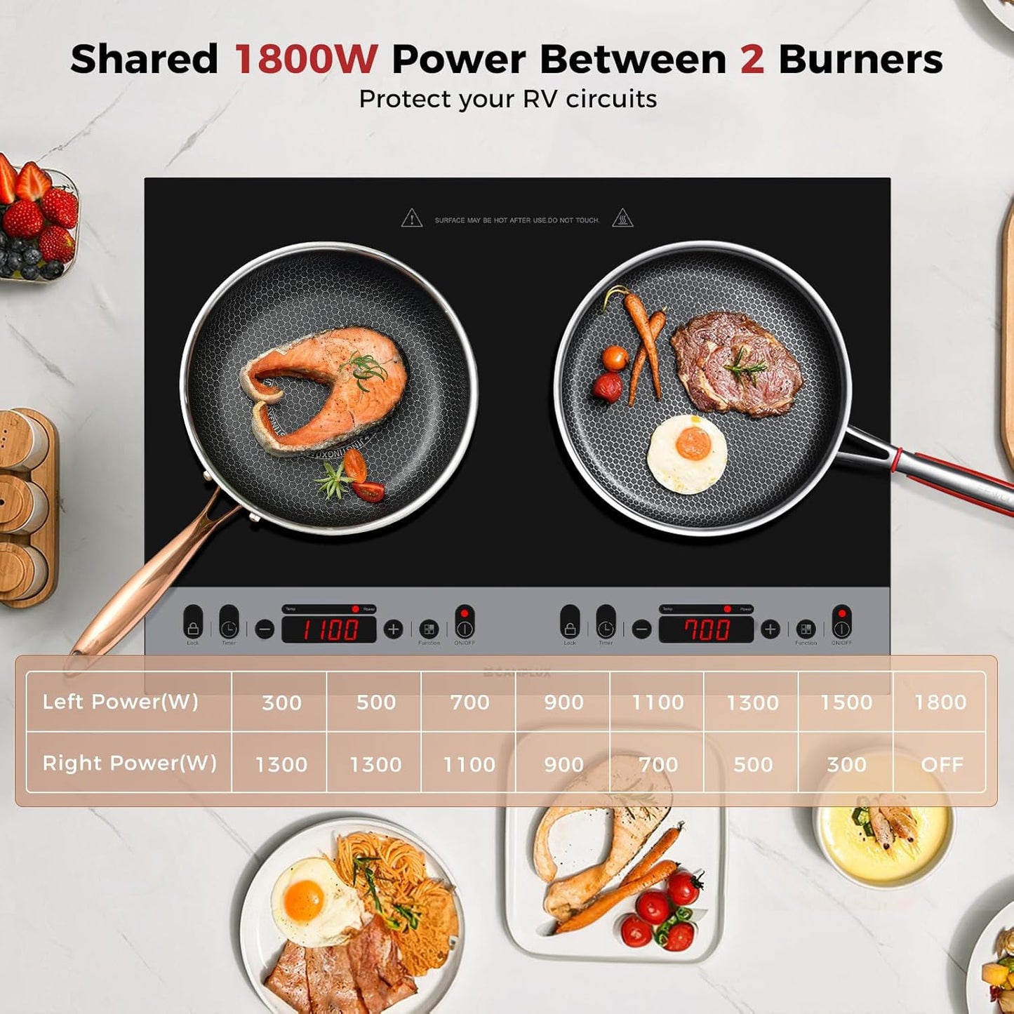 CAMPLUX RV Induction Cooktop 2 Burners 1800W, Electric Cooktop 120V Plug in, Portable Induction Stove with Sensor Touch, Timer, Safety Lock, Countertop/Built-in for RV, Mini Kitchen or Apartments