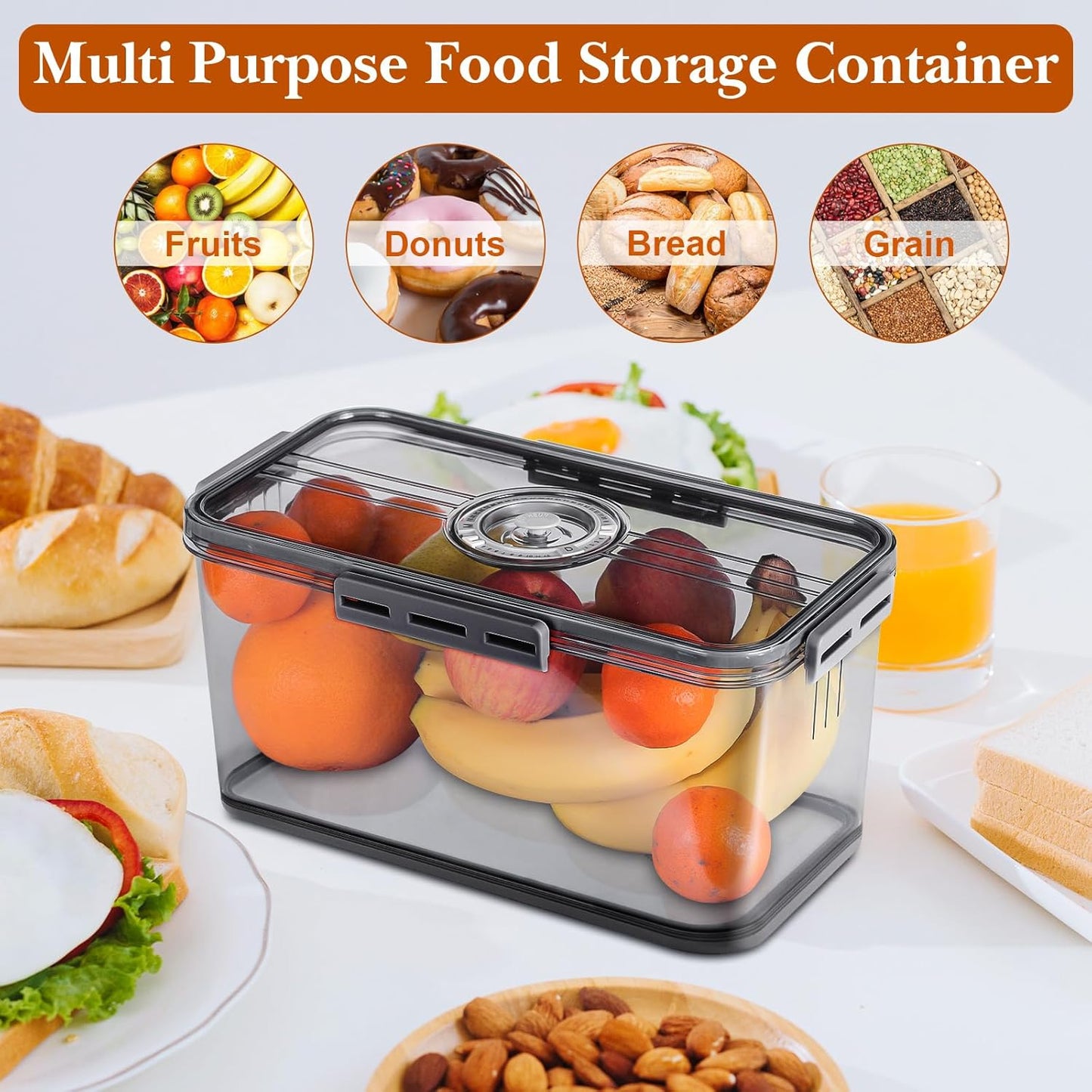 Bread Box for Homemade Bread Boxes for Kitchen Counter Airtight, Time Recording Bread Storage Container with Lid, Bread Containers Storage Airtight Loaf Bread Keeper, Large, Dark Grey