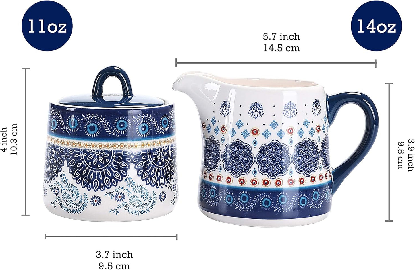 Bico Blue Talavera Ceramic Sugar and Creamer Set, Sugar Bowl with Lid, Cute Container for Coffee Bar, Kitchen Countertop Accessories, Microwave and Dishwasher Safe