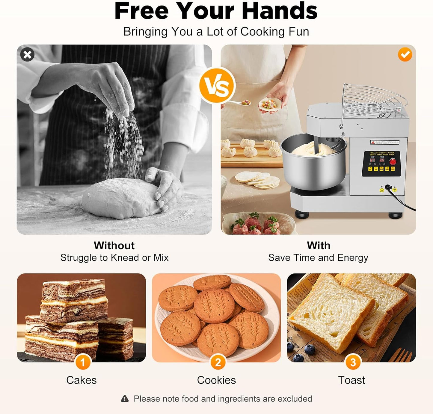 Commercial Dough Mixer Electric, 10.6Qt 750W 201 Stainless Steel Large Dough Maker Machine, Heavy Duty Flour Mixing Machine, Bread Mixer for Restaurant School Bakery