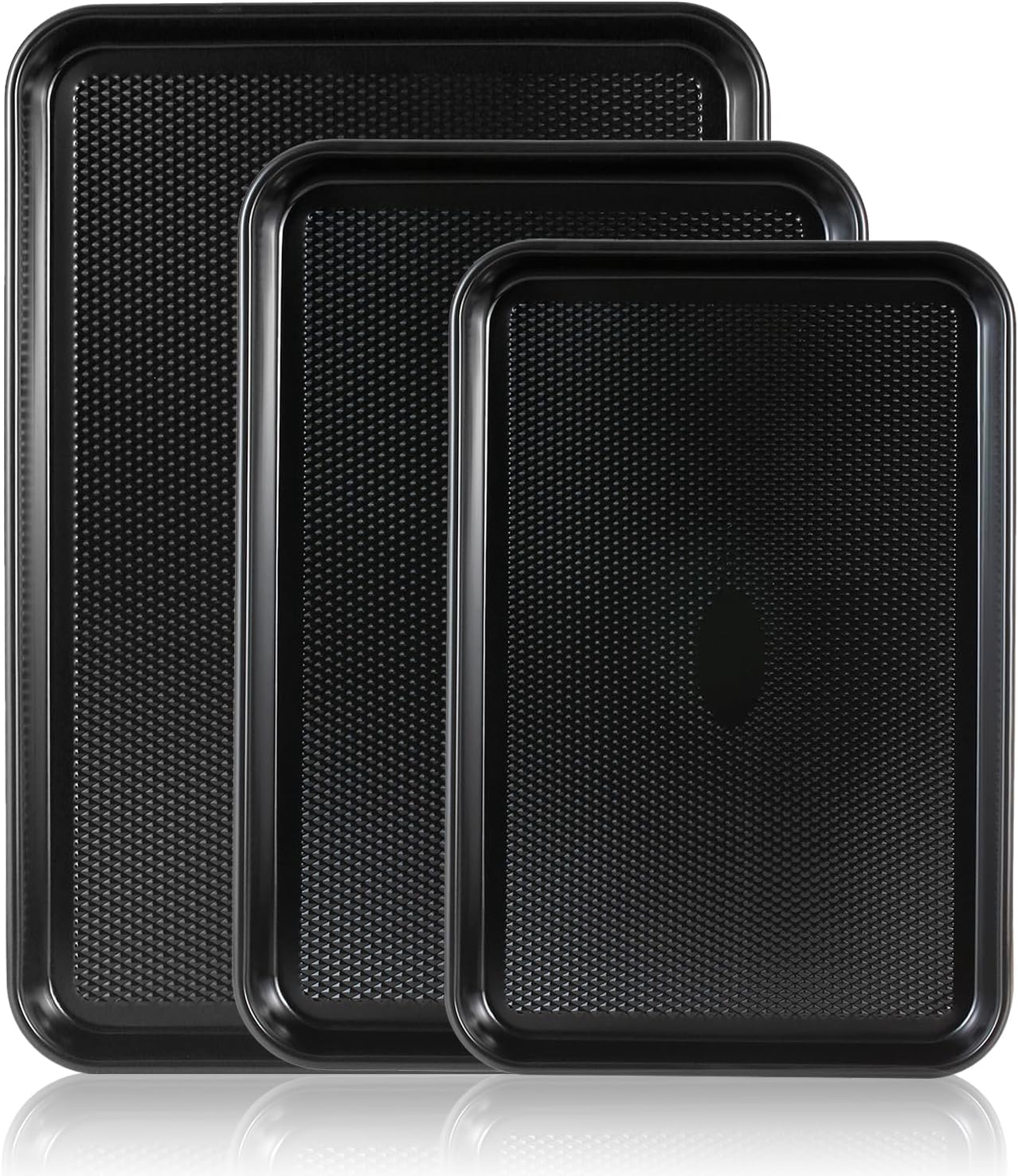 SS&CC Nonstick Baking Sheet Pan Set of 3, 0.8mm Carbon Steel Cookie Sheets for Oven - Half/Quarter/Jelly Roll Pans with Diamond Texture, PFOA-Free & Oven Safe (17.5x12, 15.5x10.2, 13.5x9.5 Inch)