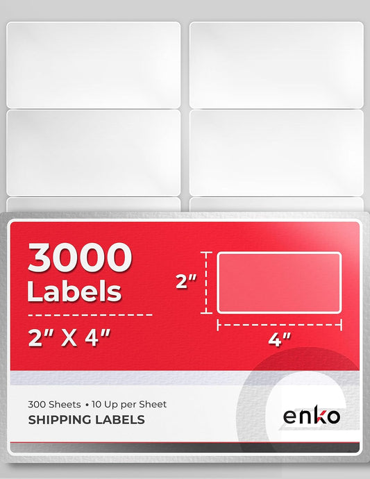 enKo 2 x 4 Inch Label - White Blank - 10 Up Address Mailing Labels for Laser Inkjet Printer (300 Sheets, 3000 Labels)
