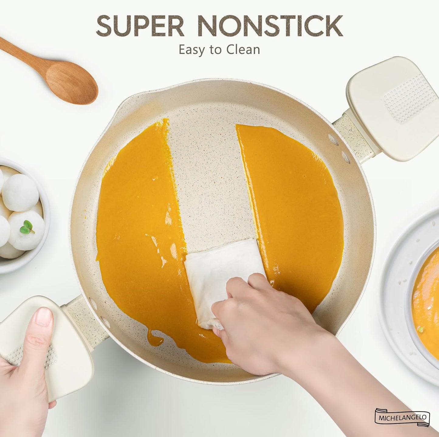 MICHELANGELO Pasta Pot with Strainer Lid - 6 Quart Multipurpose Pot with Twist and Lock Handles, Nonstick Soup Pot with Granite Coating, Induction Compatible, White