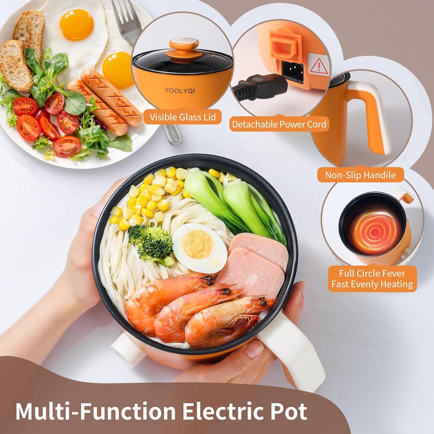 Hot Pot Electric : 1.5L Mini Ramen Cooker with 2 Temp Settings, Portable Lazy Pot Dorm, Office Must Have for Ramen/Noodles/Soup/Oatmeal