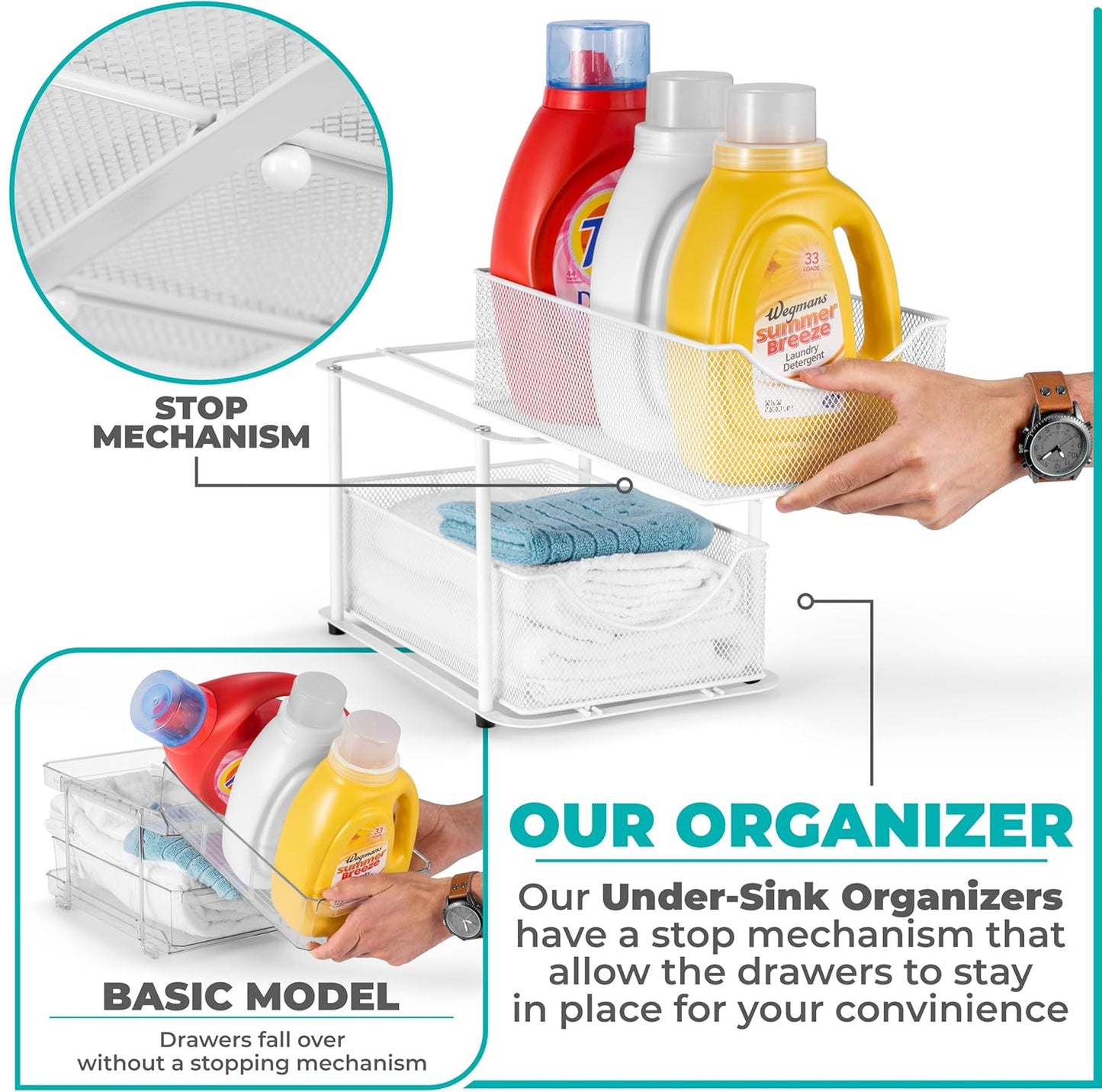 Sorbus 2 Sets of 2 Tier Metal Under Sink Organizer for Bathroom, Kitchen, Strong Steel Mesh Sliding Drawers for Under Sink, Under Cabinet, Closet, Kitchen, Pantry, Bathroom Organizers and Storage