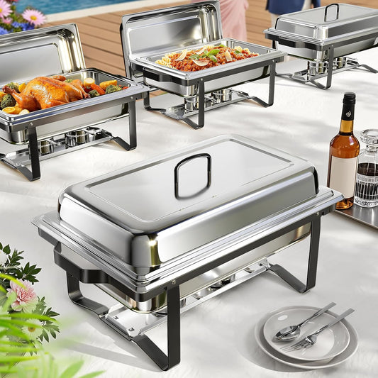 Chafing Dishes for Buffet 4 Pack, 9QT Chafing Dish High Grade Stainless Steel Chafer Complete Set,Steel Handle, Catering Events Complete Buffet Warmer Set (Black, 4)