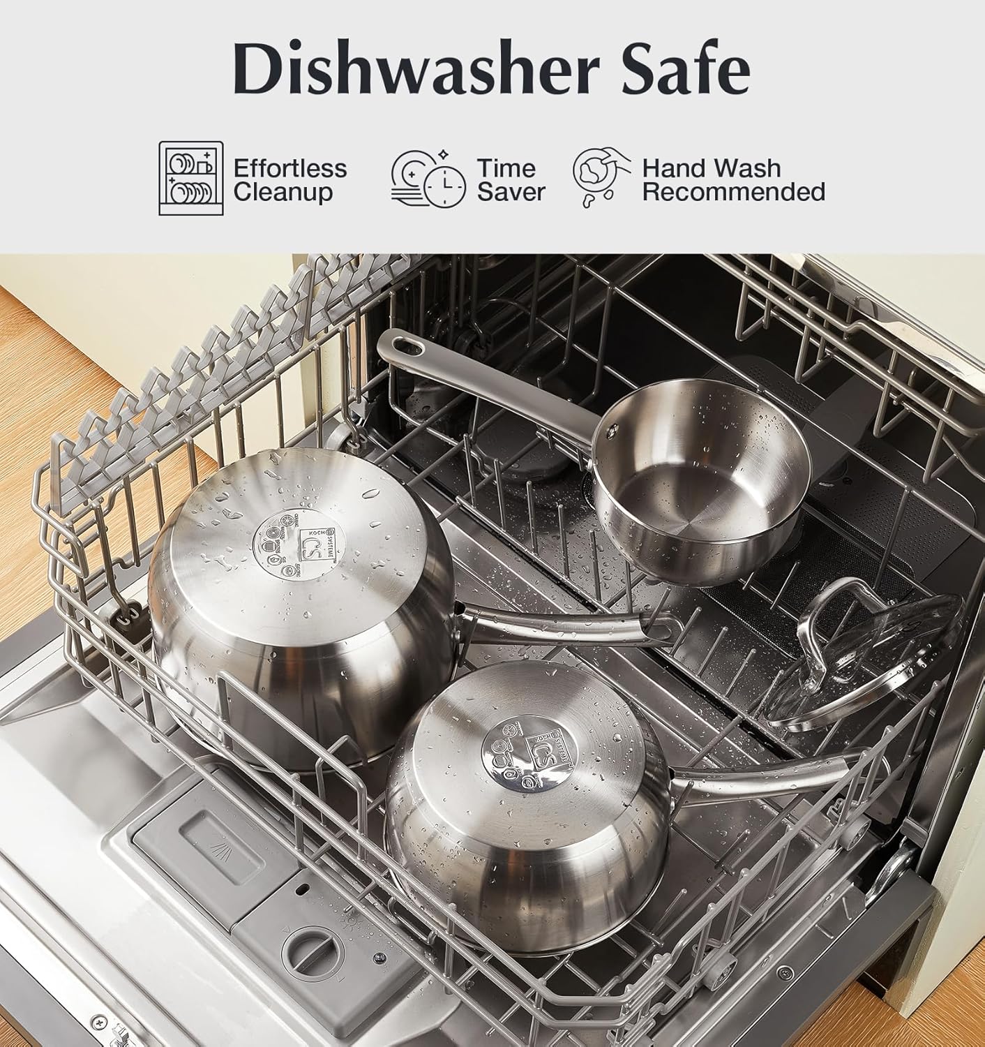 KOCH SYSTEME CS Stainless Steel Saucepan Set, 1QT & 2QT & 3QT Sauce Pan, Premium 18/10 Steel Sauce Pan Set, Induction Saucepans, Stainless Steel Pot Set 6 Piece, Easy to Clean, Oven Safe