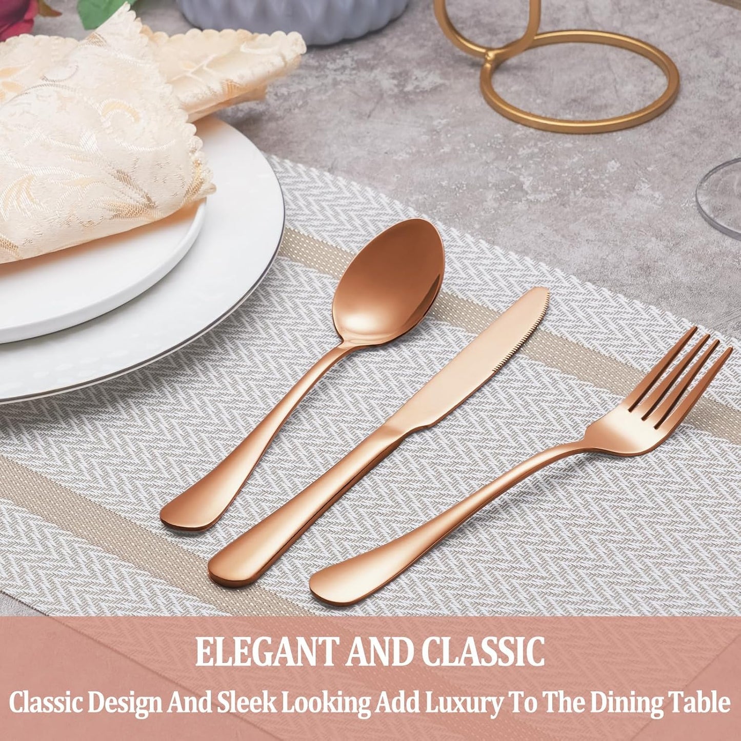 60 Pcs Rose Gold Silverware Set Service for 12, Premium Stainless Steel Flatware Set, Cutlery Utensil Sets, Durable Home Kitchen Eating Tableware Sets, Include Fork Knife Spoon, Dishwasher Safe