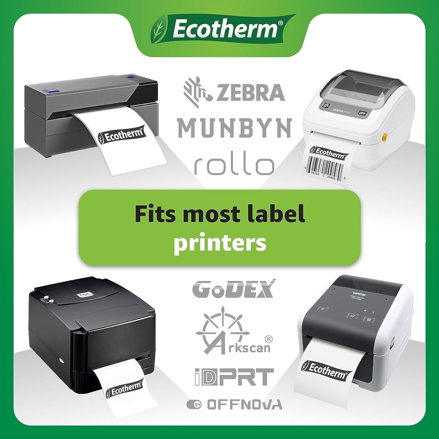 3" x 2" Thermal Labels | 6 Rolls | 7440 Labels | fits Zebra, Munbyn, Rollo, Godex, Arkscan, iDPRT, Offnova Thermal Label Printers and More | Blank White Adhesive Stickers by Ecotherm