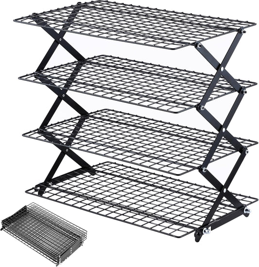 Pleafind 4 Tier Collapsible Cooling Rack - 3 Setting Design, Adjustable ＆ Stackable Baking Rack, 5 Modes Cooling Racks for Cooking and Baking, Roasting ＆ Grilling Gifts for Picnic Party