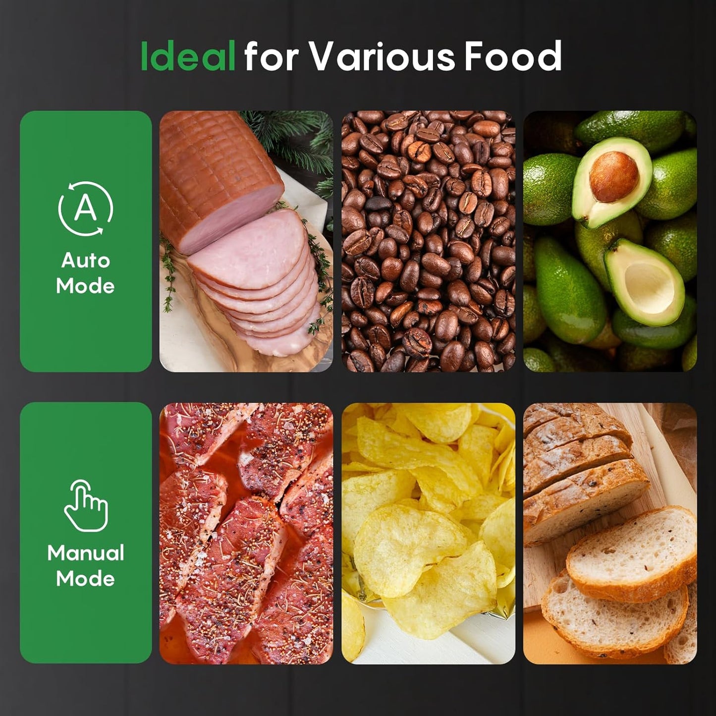 Fully Automatic Vacuum Sealer, 95Kpa Powerful Food Vacuum Sealer Machine, Auto Dry-Wet Detection | Bag Cutter | 2 Rolls Bags | Effortless Operation, Silver - Black