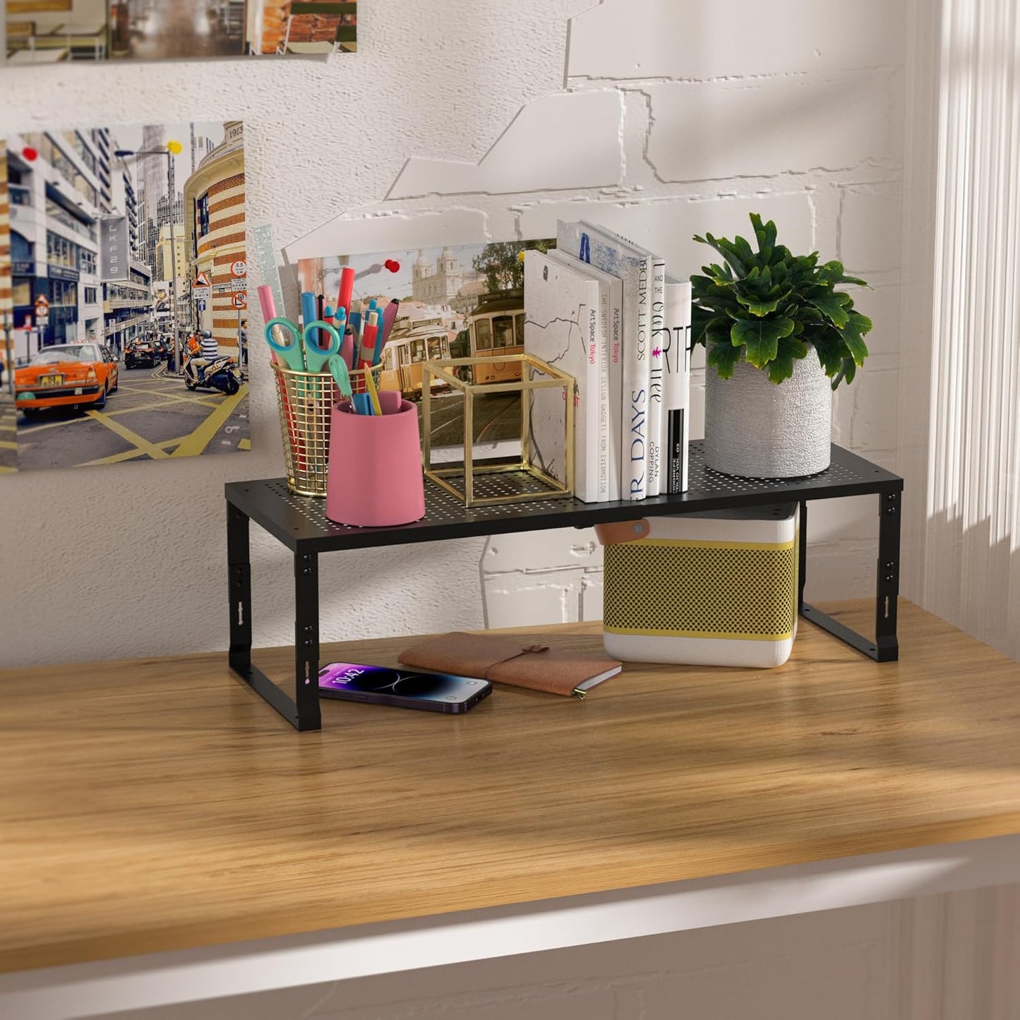 Heavy-Duty Adjustable Metal Shelf Organizer - Expandable & Stackable Pantry Storage Rack for Kitchen, Bathroom, RV, Cabinets(3 Packs/Black, Large)