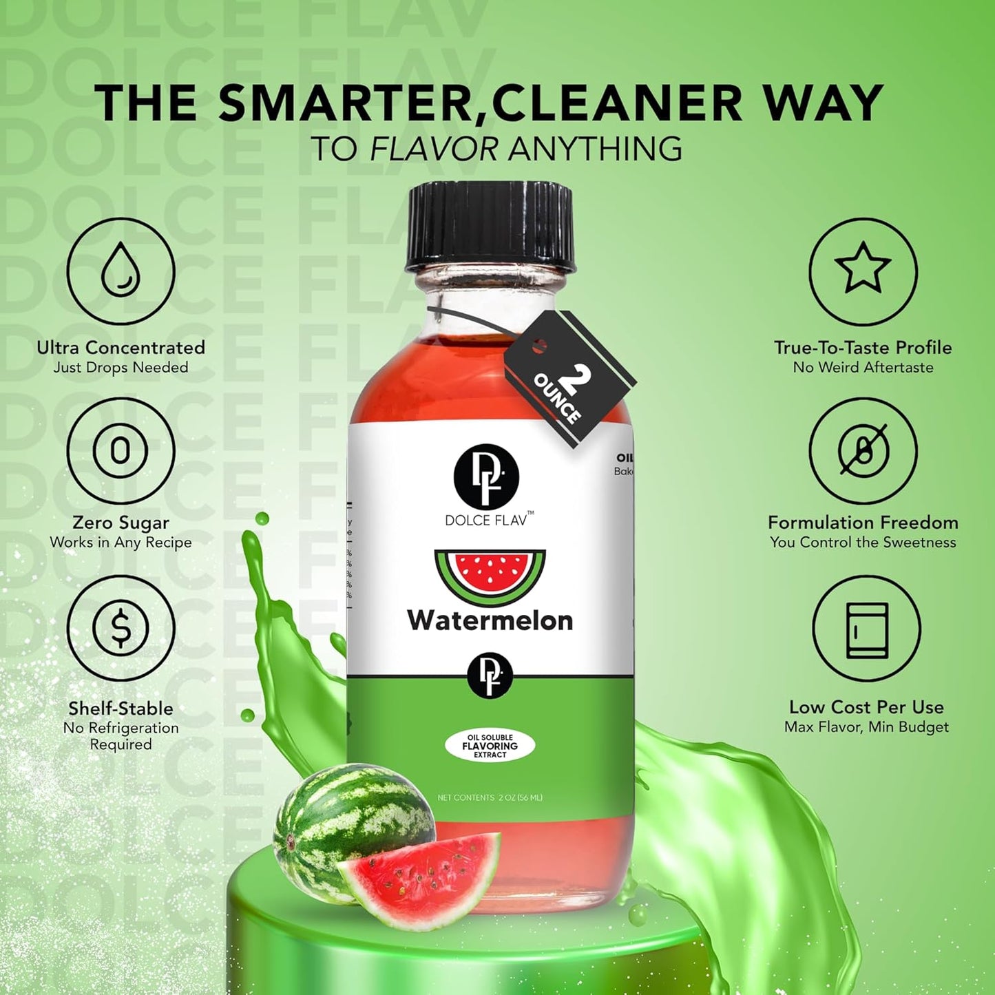 Dolce Flav Watermelon Extract 8 oz – Kosher, Sugar-Free, Concentrated Juicy Watermelon Flavoring for Baking, Chocolates & Desserts, Includes Measured Dropper
