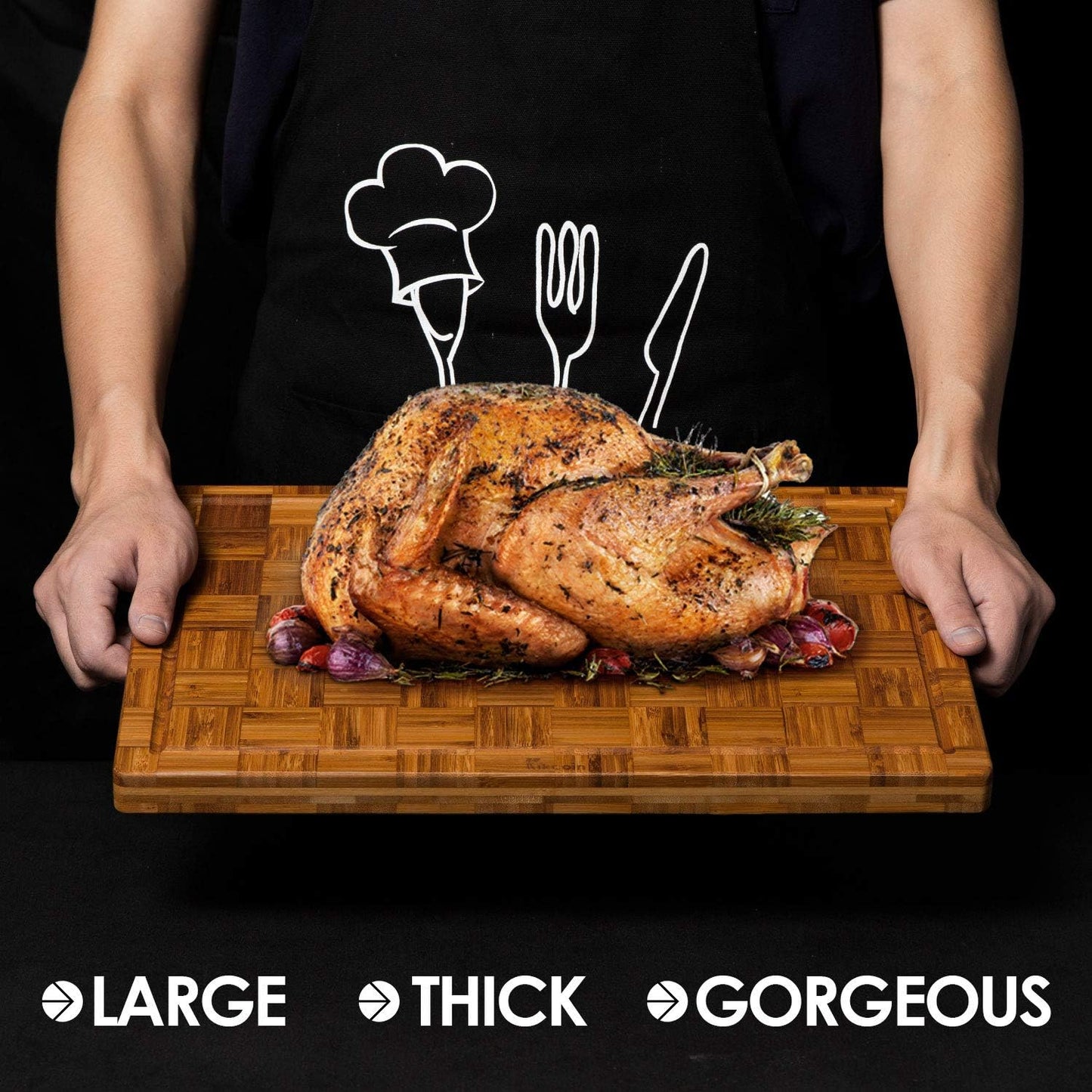 Kikcoin Extra Large Bamboo Cutting Boards, (Set of 3) Chopping Boards with Juice Groove Bamboo Wood Cutting Board Set Butcher Block for Kitchen, End Grain Serving Tray