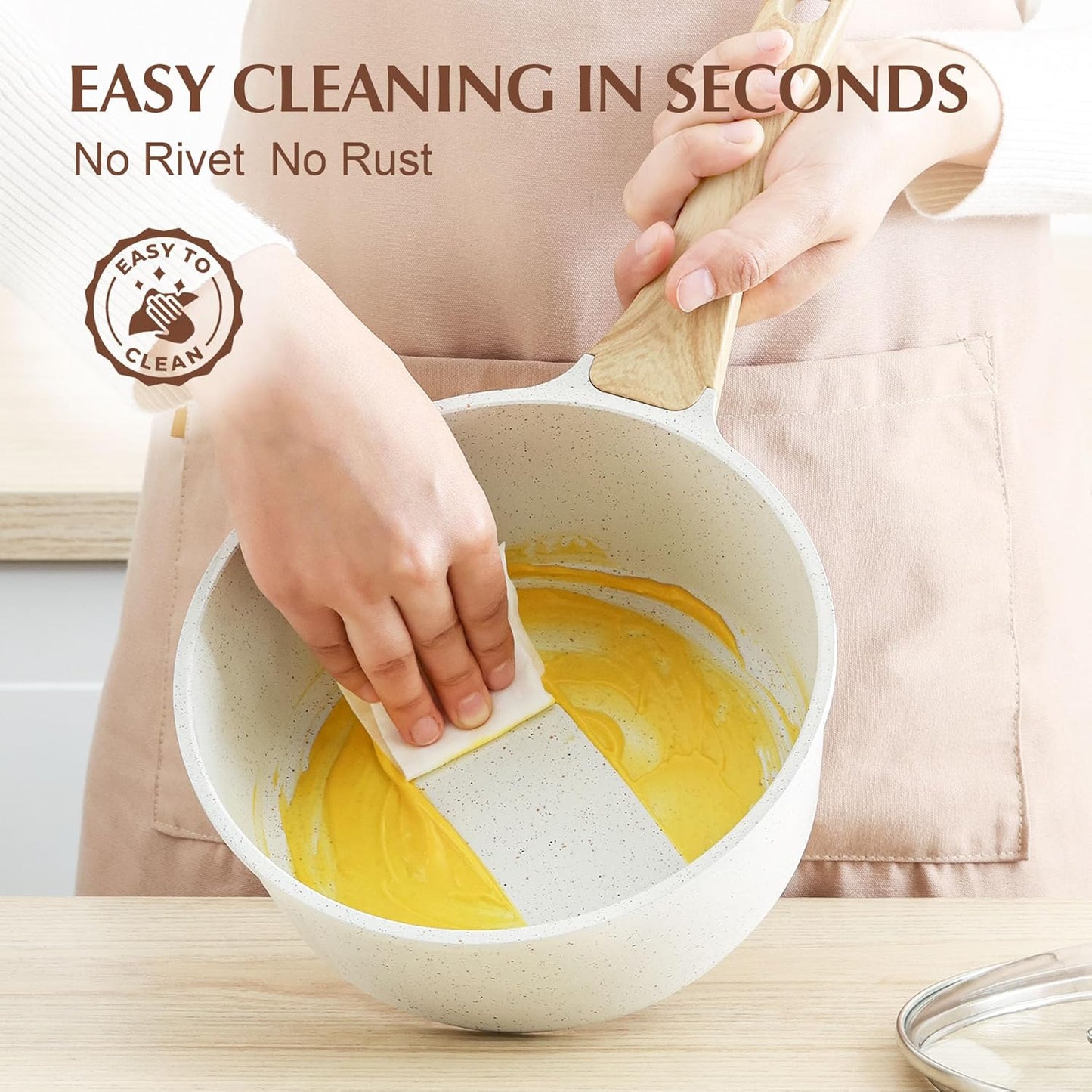 SENSARTE White Ceramic Nonstick Saucepan with Lid Set, Small Cooking Pot with Stay Cool Handle, Induction Compatible Saucepot, White Granite Coating, PFOA/PFAS Free, 2.0 + 2.5QT