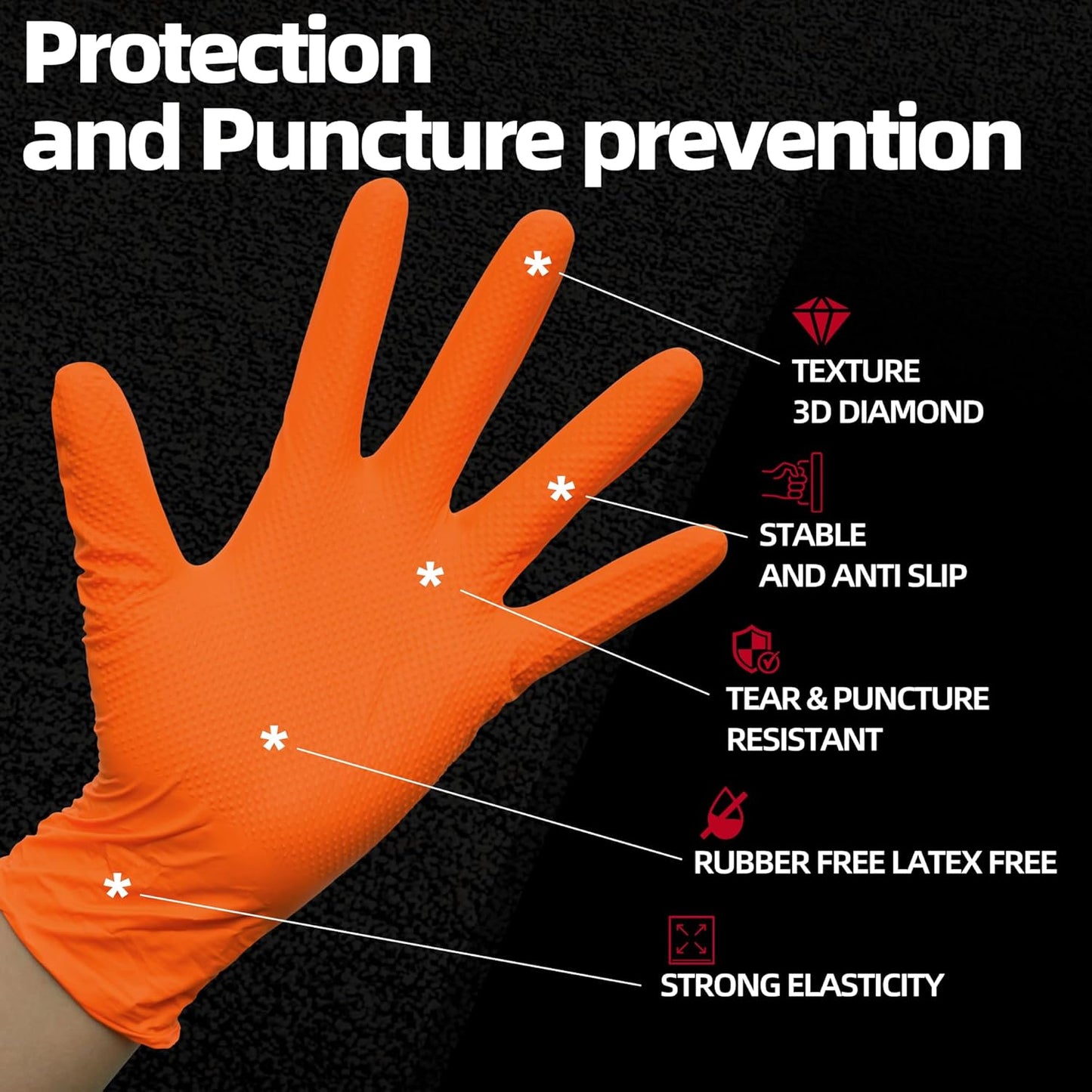 Jointown Basic Heavy Duty Nitrile Gloves, Mechanic Gloves 8 Mil Nitrile Disposable, with Raised Diamond Texture, Case of 1000, Orange, Large