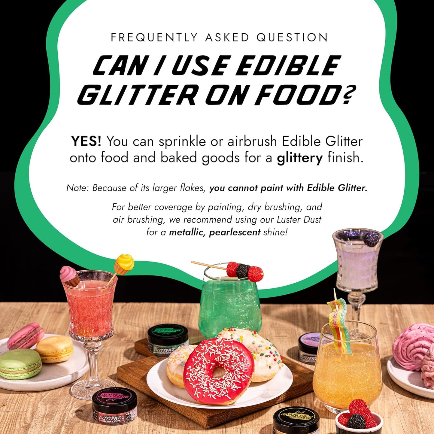 MONÉGASQUE Eden Green Edible Glitter for Drinks 10g – Edible Glitter for Cakes & Cocktails – Food Coloring Spray for Halloween Cake Decorations – Cocktail Drink Shimmer – Green Sprinkles for Cake
