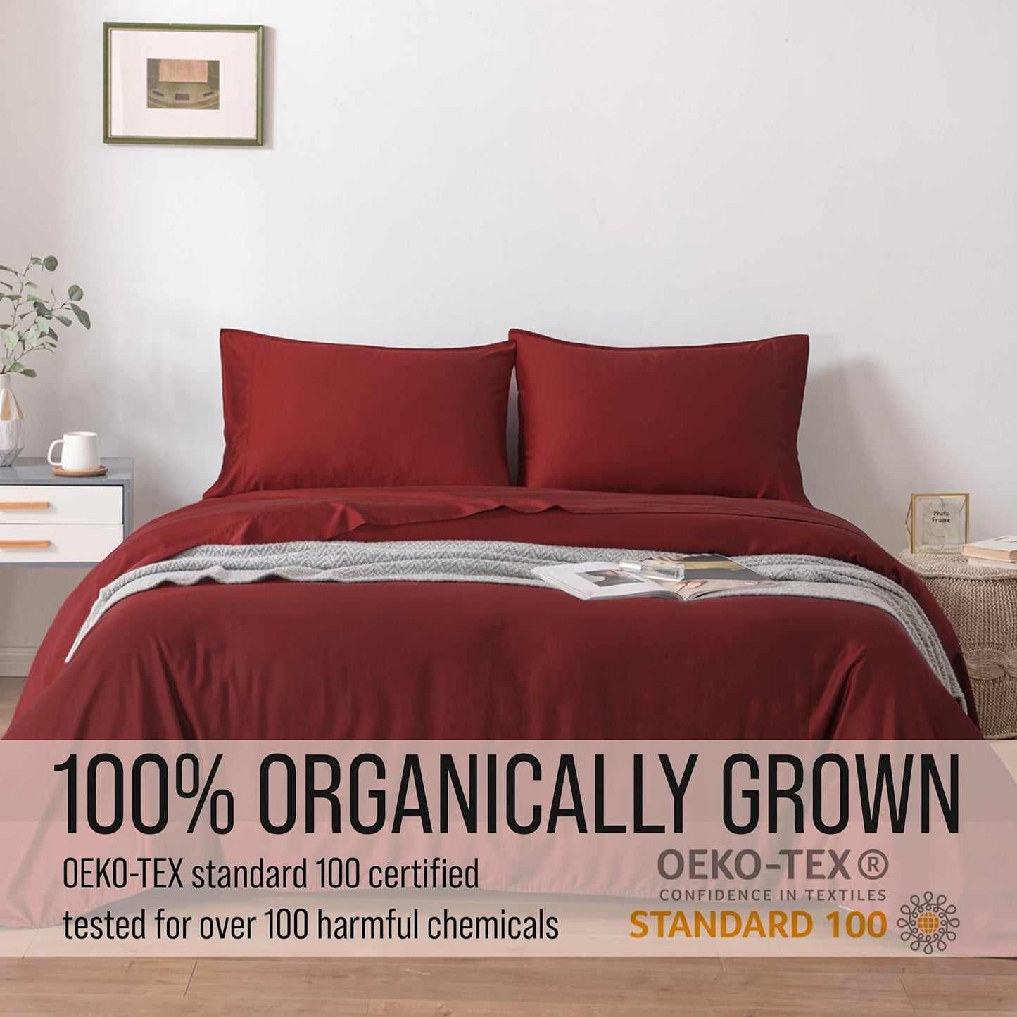 Bella Coterie Luxury Bamboo Viscose King Size Sheet Set | 100% Organically Grown | Ultra Soft | Cooling for Hot Sleepers | 18" Deep Pocket [Merlot]