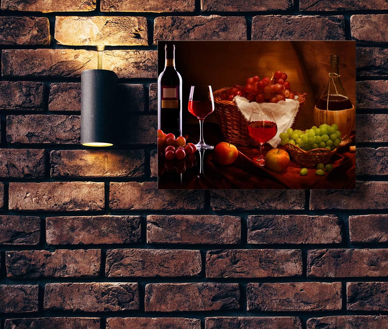 Looife Kitchen Still Life Canvas Wall Art, 16x12 Inch Gallery Wrapped Wine Cup with Grapes Picture Prints Wall Decor, Food Art Deco for Dining Room and Bar