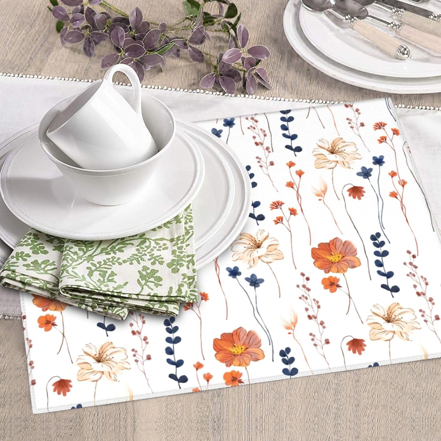 Watercolor Orange Floral Dish Drying Mat for Kitchen Counter Washable Absorbent Reversible Microfiber Orange Flower Decorative Drying Pad Kitchen Accessories 16"x18"