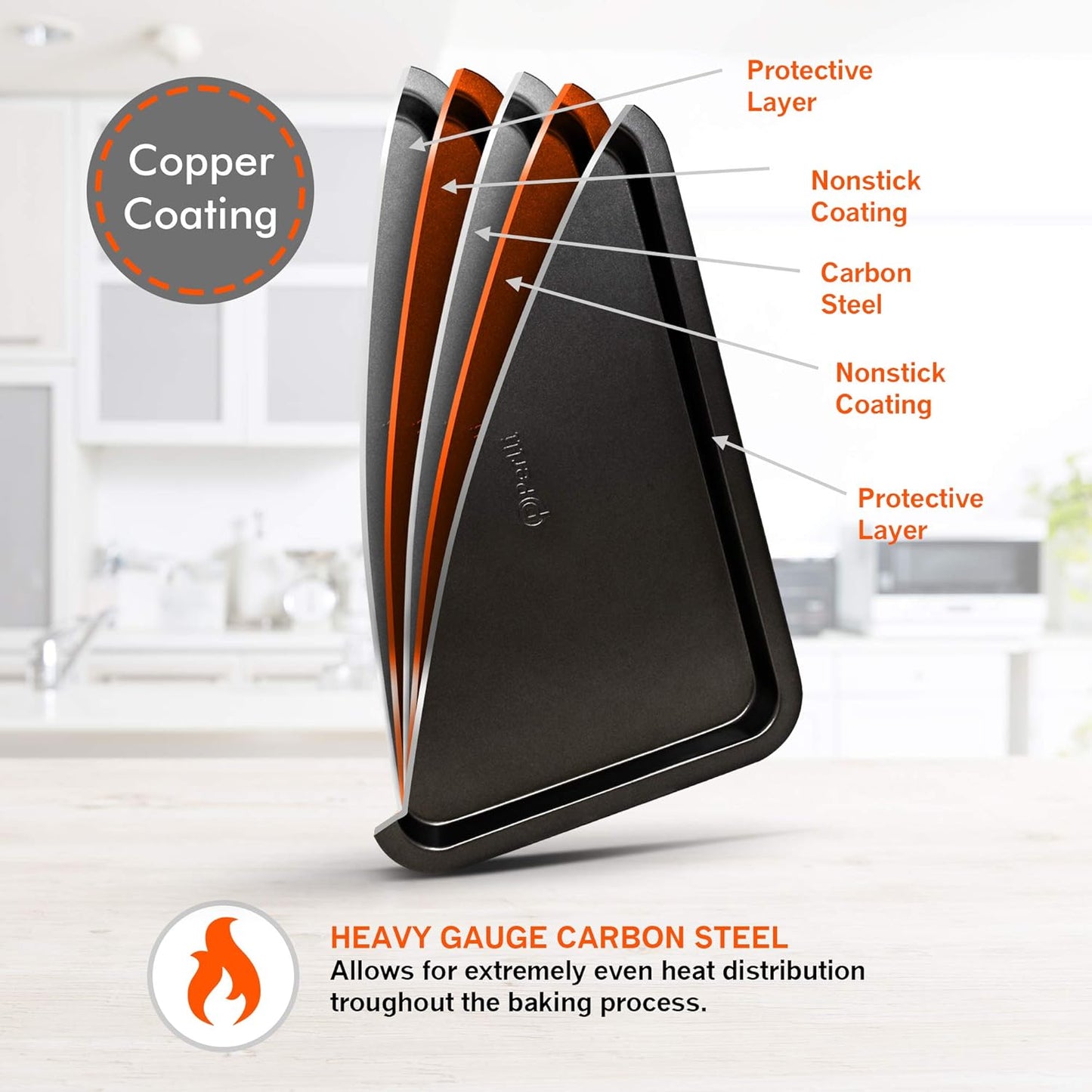 Perlli Baking Pan 10 Piece Set Nonstick Carbon Steel Gray Oven Bakeware Kitchen Set, 2 Cookie Sheets, 2 Round Cake Pans, Square Pan, Roasting Pan, Loaf Pan, Crisp Pan, Pizza Crisper, & Muffin Pan