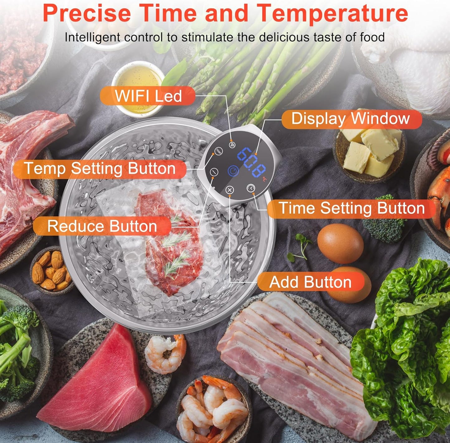 Sous Vide Machine, Sous Vide Cooker 1100W, WiFi Connect App Control with Recipe, Fast-Heating Immersion Circulator Cooker with Accurate Temperature and Time Control, Ultra Quiet, IPX7 Waterproof