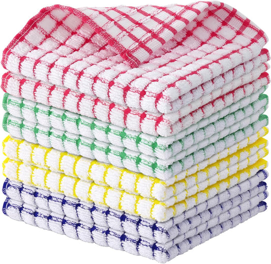 Kitinjoy Cotton 8 Pack Terry Kitchen Dish Cloths, 12 x 12 Inches Super Soft and Absorbent Dish Rags, Quick Drying Dish Towels for Washing Dishes, Mixed Color