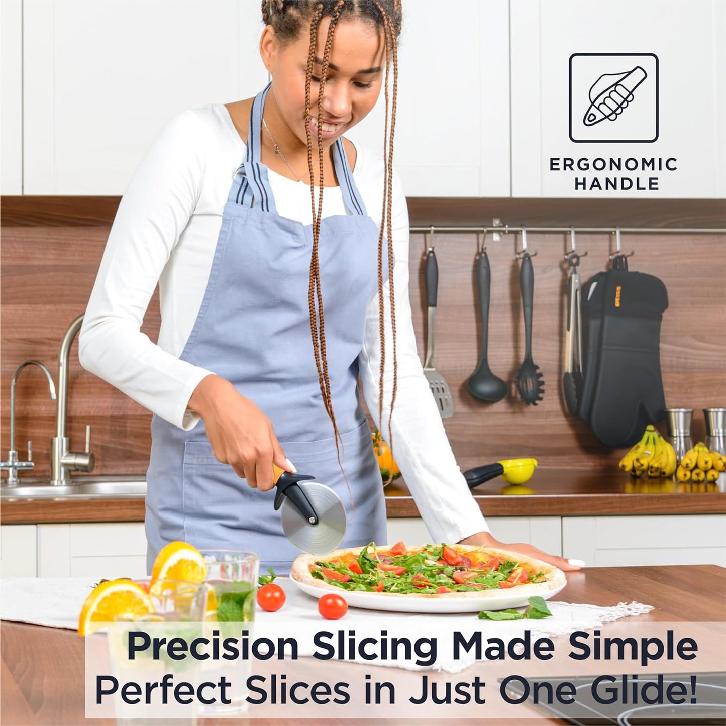 Deiss Pro Heavy Duty Pizza Cutter With Wheel Slicer- Stainless Steel Sharp Smooth Pizza Cutter Wheel With Easy Grip Non-Slip Handle, Dishwasher Safe (ORANGE)