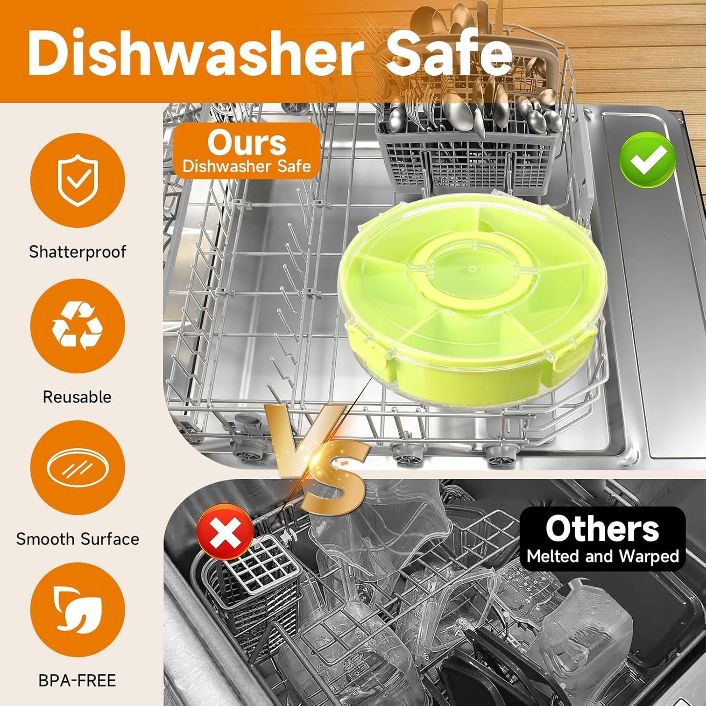 Rotating Serving Tray with Lid, 8-Section Divided Container, Portable Snack Organizer for Fruits, Candy, Nuts, Vegetables, Party Platter