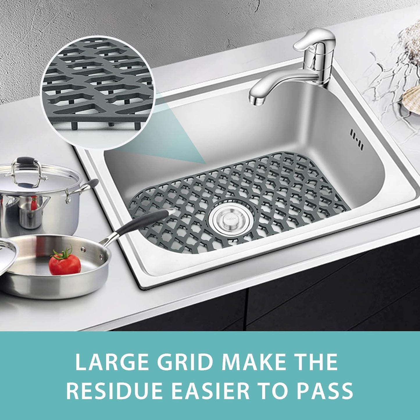Sink Protectors for Kitchen Sink 13x11 &16x12 &19x14 &22x13 &24x13 &26x14 &28x14 &30x16, Large Silicone Sink Mats Grid for Bottom of Farmhouse Sink (19”x13”, Center Drain)