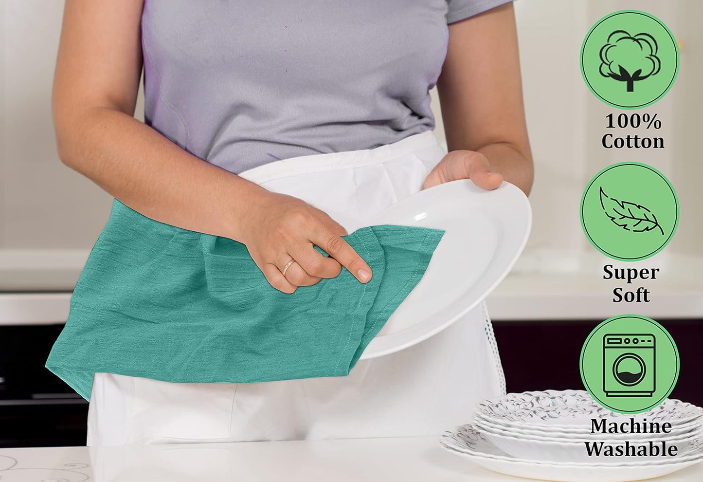 RUVANTI Flour Sack Towels 24 Pack 28x28 Inch, 100% Cotton Tea Towel, Reusable, Machine Washable, Absorbent BarTowels - Dish Cloth Perfect for Drying Dishes & Cleaning - Turquoise