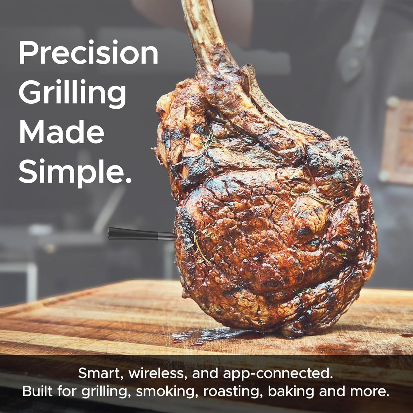 CulinaMeter One: 700FT Wireless Meat Thermometer with LCD Screen, Digital Cooking Food Thermometer for Beef Lamb Turkey, Dual Sensor Measures Internal & Ambient Temp