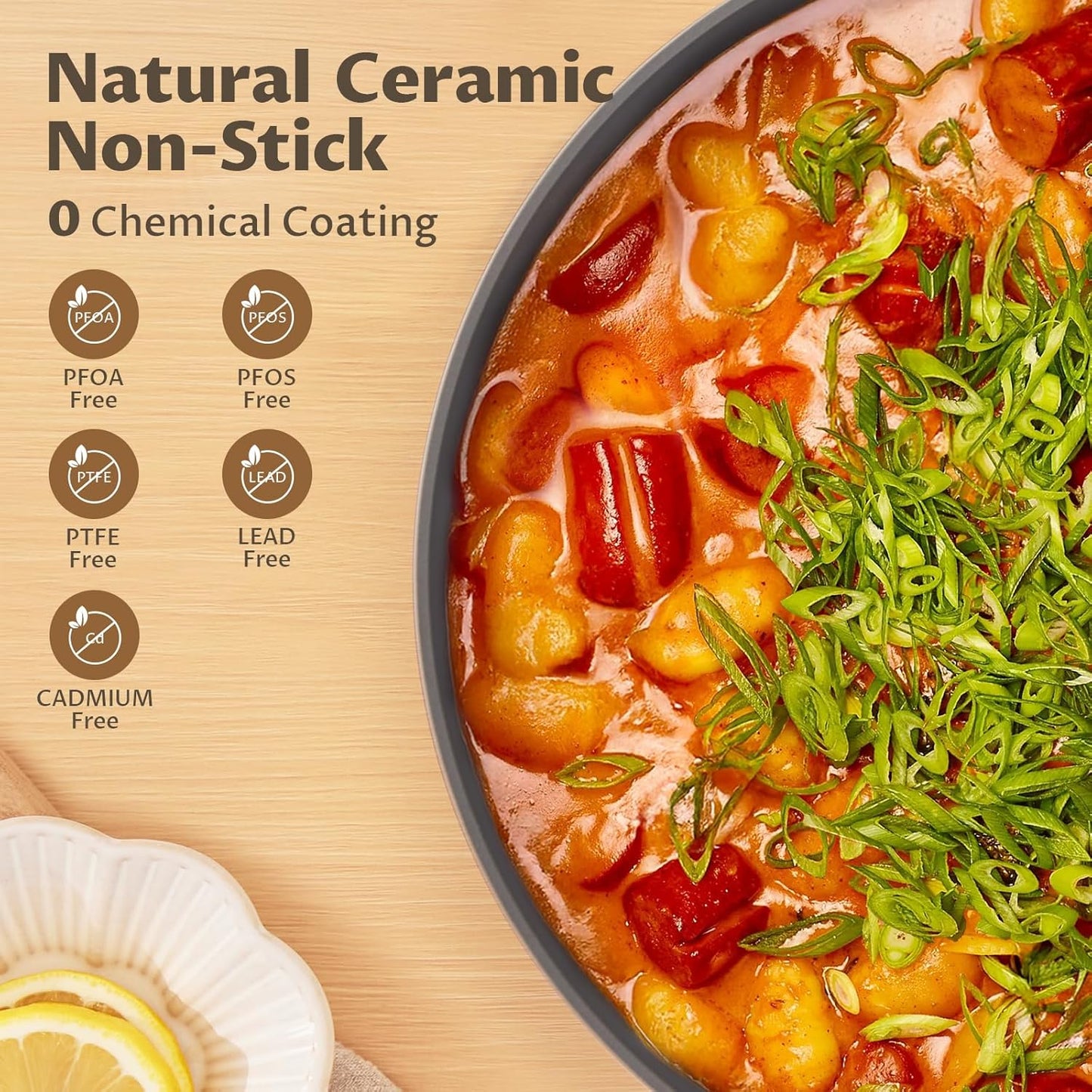 BEZIA 6 Quart Stock Pot with Lid，Ceramic Nonstick Cooking Pot，Soup Pot with Stainless Steel Handle, Tempered Glass Lid, Induction Compatible for Pasta, Soup, Spaghetti，Dishwasher Safe, Cream