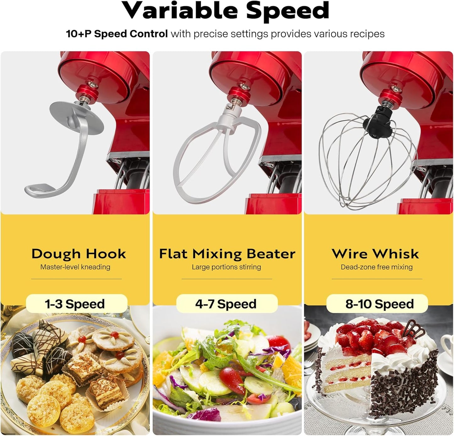 VIVOHOME 6 in 1 Multifunctional Stand Mixer with 8.5 Quart Stainless Steel Bowl, 660W 10 Speed Tilt-Head Meat Grinder, Juice Blender, Vegetable Slicer, Pasta and Cookie Maker, Red