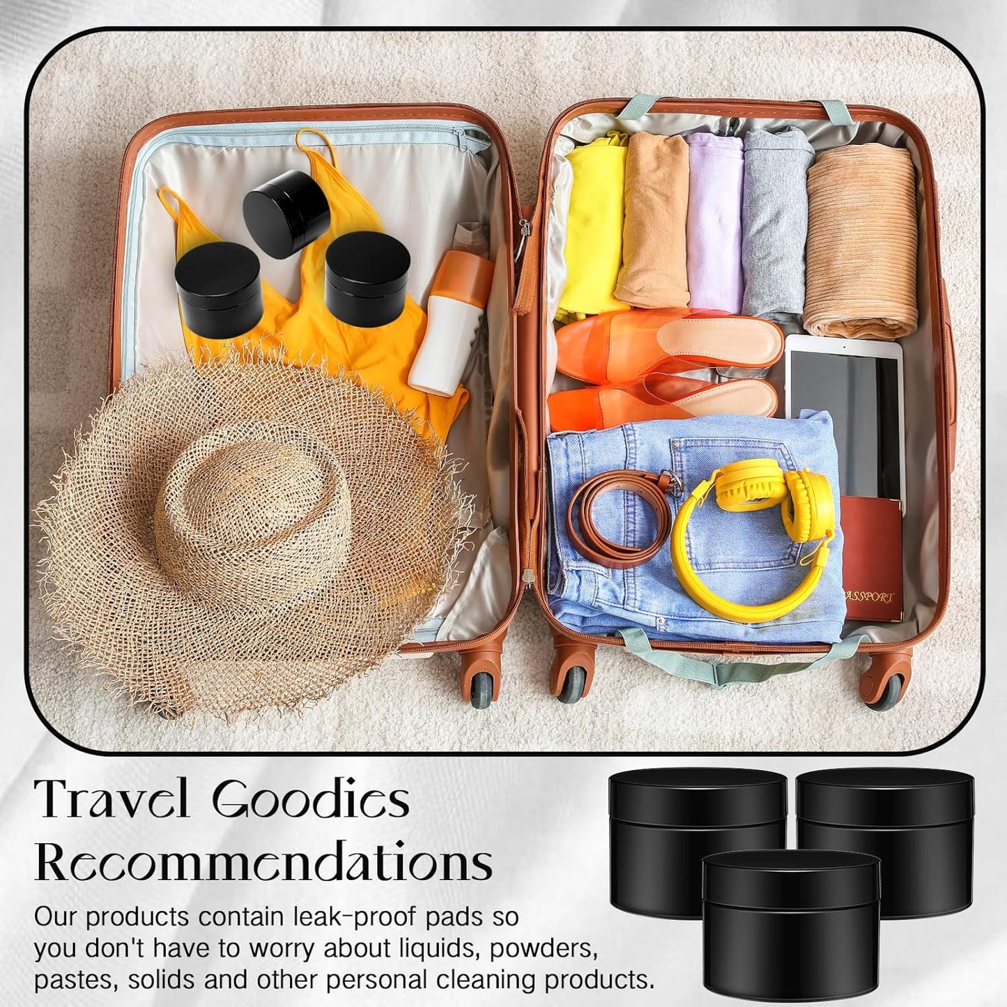 SATINIOR 6 Pack 2 oz Plastic Jars Containers with Lids Wide-mouth Refillable Leakproof Reusable Round Empty Jars for Travel Cosmetic Dry Food Spice Candy Cookie Home Kitchen Organizing(Opaque Black)