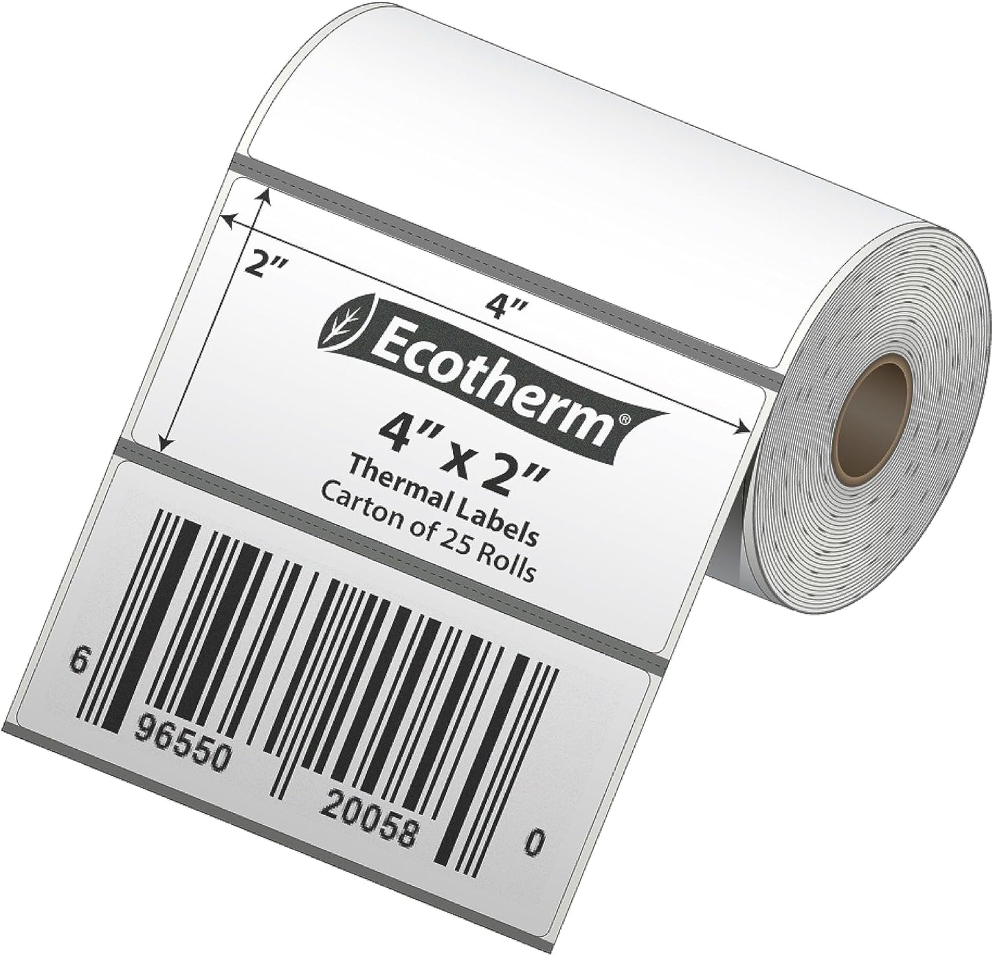 4" x 2" Mobile Printer Labels | 25 Rolls | 7500 Labels | fits Zebra ZQ630, QL420, and QLn420 Printers | Black Mark On Liner | .75" Core Rolls | by Ecotherm