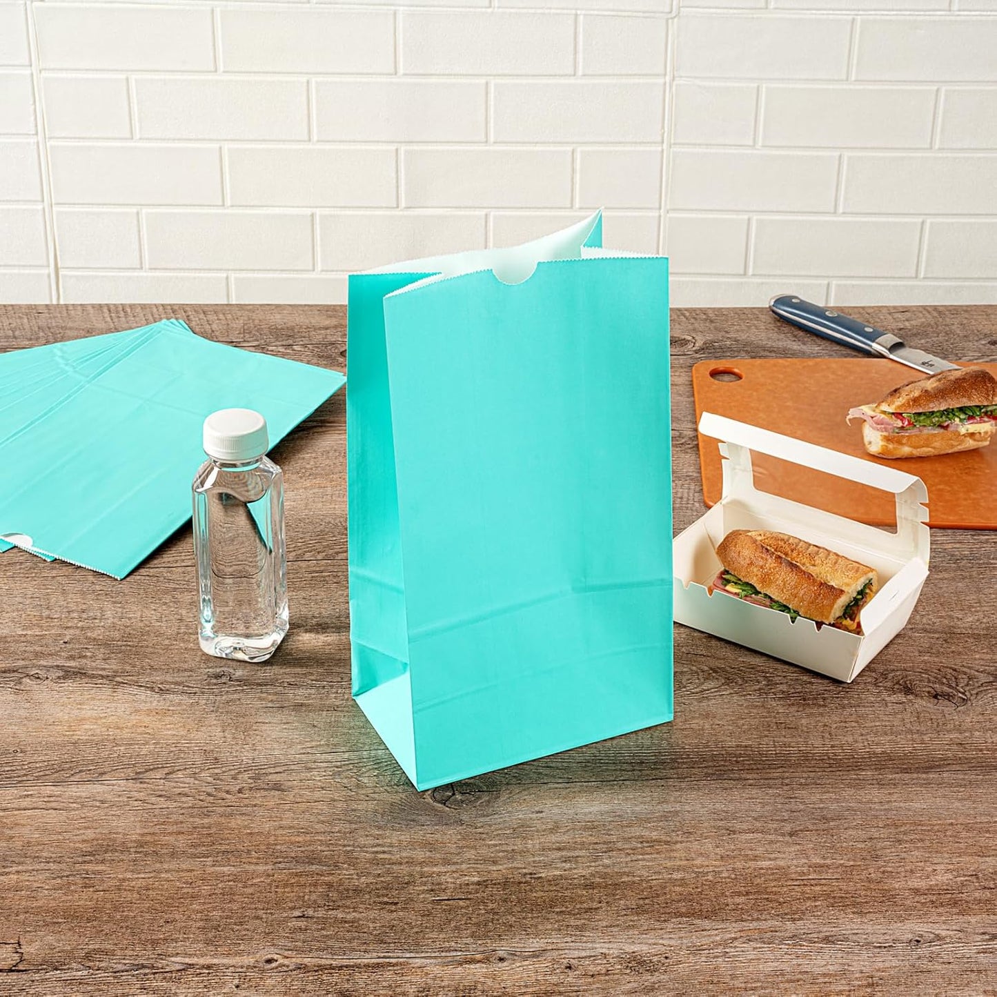 Restaurantware Bag Tek 12 LB Disposable Lunch Bags 100 Sturdy Take Out Bags - Flat Bottom Great For Restaurants Cafes And Bakeries Turquoise Paper Popcorn Bags Versatile For Grocery And More