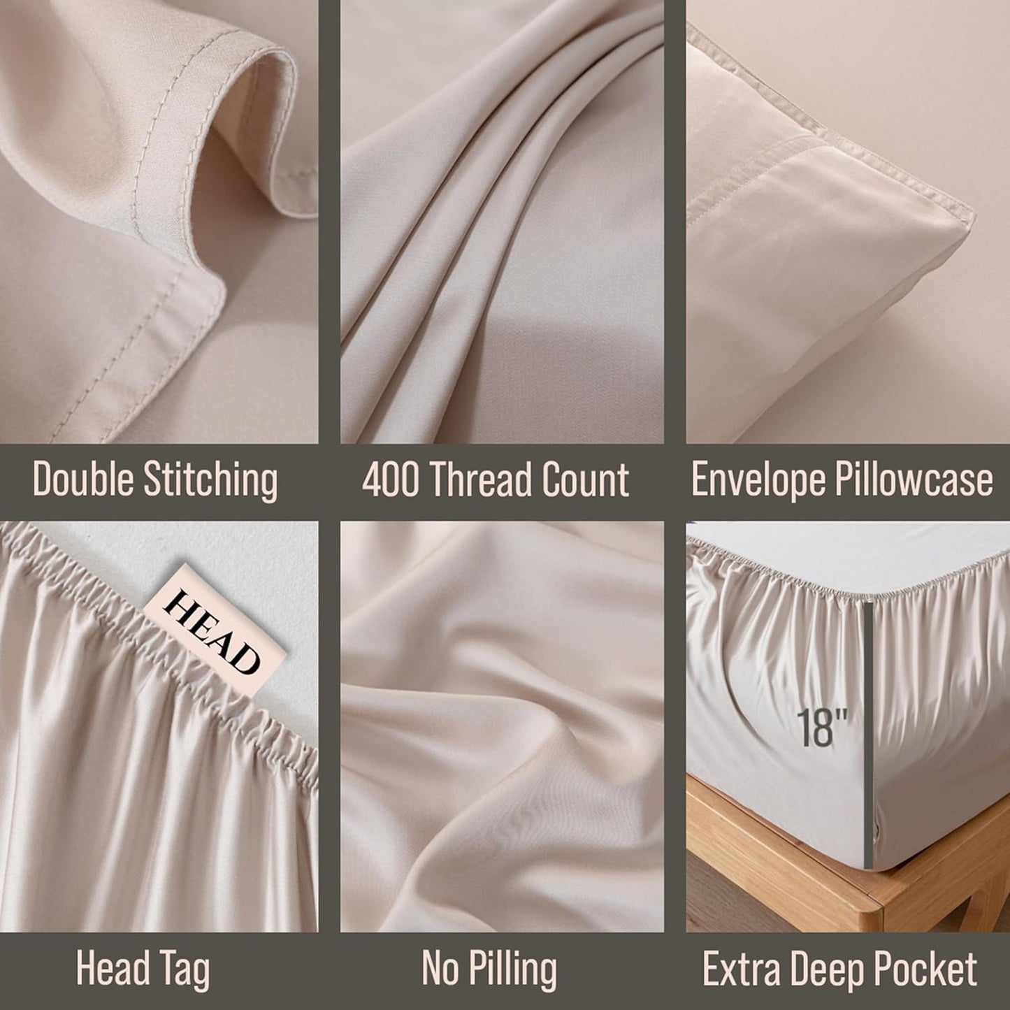 Bella Coterie Luxury Bamboo Viscose Full Size Sheet Set | 100% Organically Grown | Ultra Soft | Cooling for Hot Sleepers | 18" Deep Pocket [Dune]