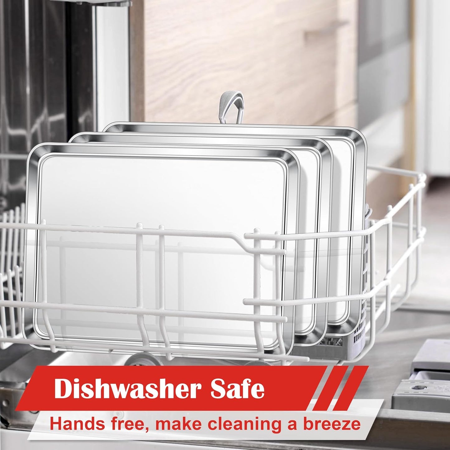 E-far Cookie Sheets Set of 3, 18”x13” Stainless Steel Baking Sheet Pans for Oven, Large Non Toxic Metal Baking Tray for Baking Roasting, Healthy & Rust Free, Mirror Finish & Dishwasher Safe