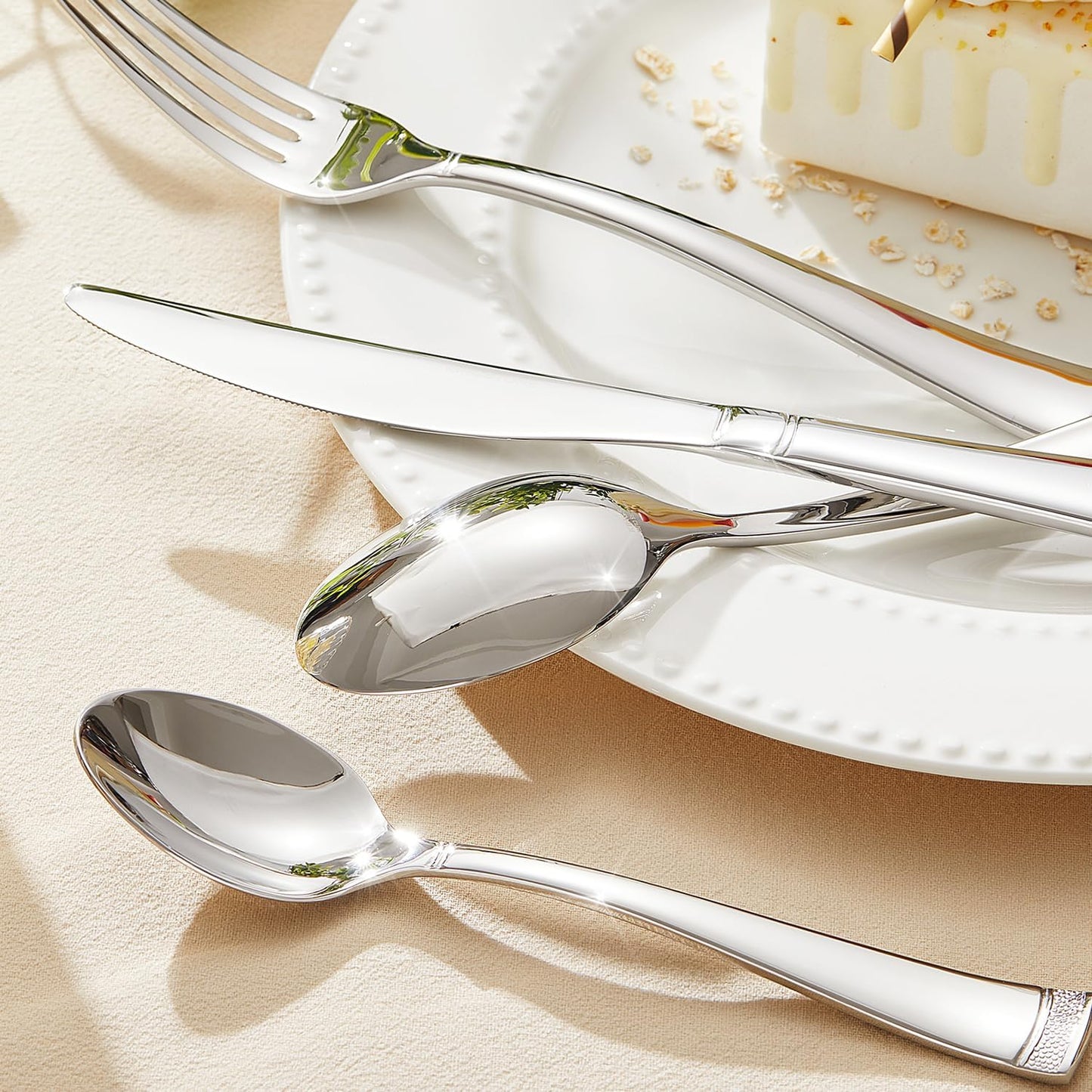 KINGSTONE Silverware Set, 20-Piece Flatware Set for 4, 18/10 Stainless Steel Cutlery Set with Bead Edge, Utensil for Kitchen, Home, Party, Wedding, Mirror Polished, Dishwasher Safe, Featured Gifts