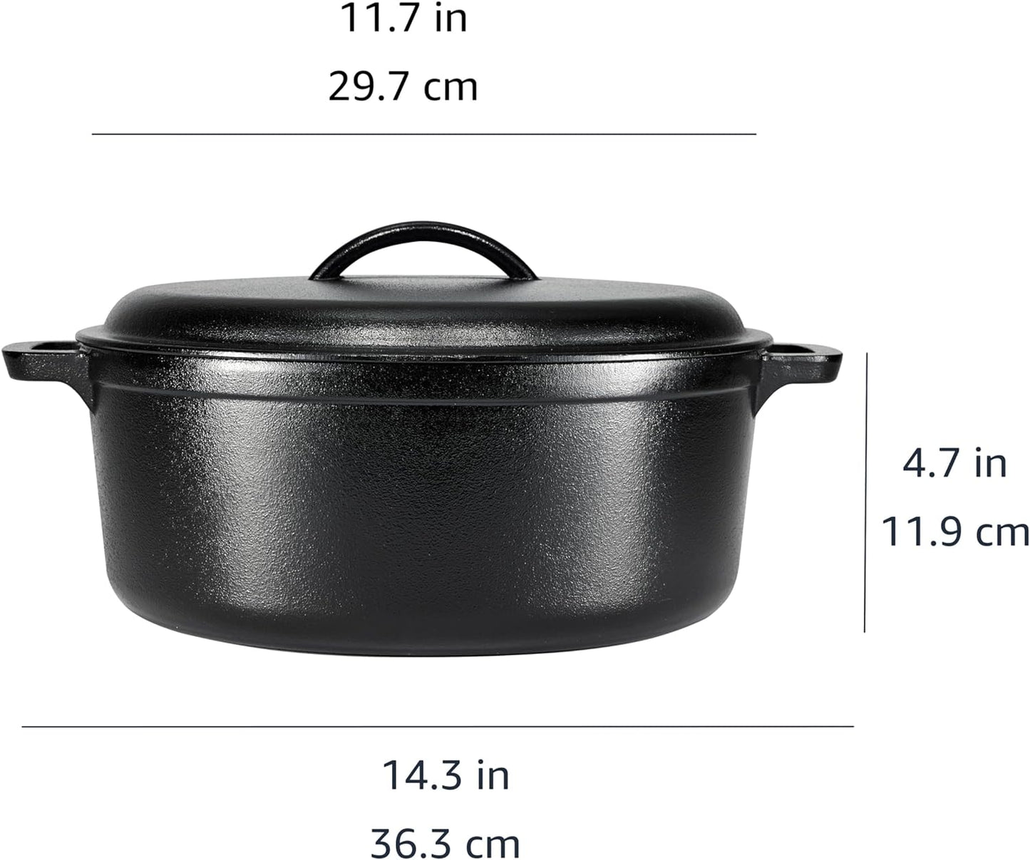Amazon Basics Round Pre-Seasoned Cast Iron Dutch Oven Pot with Lid and Dual Handles, Heavy-Duty & Large, 7-Quart, Black