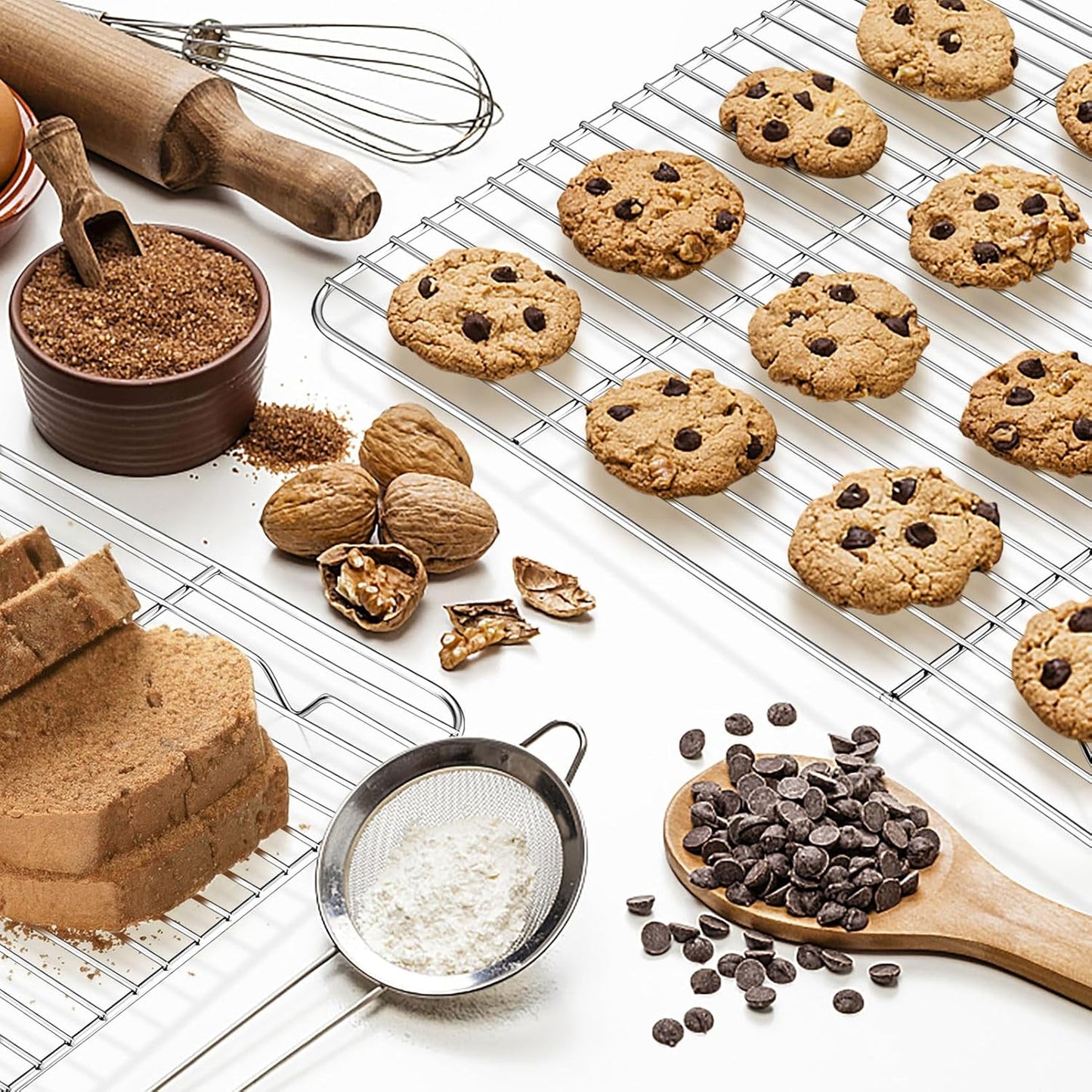 P&P CHEF Baking Cooling Rack Set for Cooking Roasting, 4-Piece Stainless Steel Wire Racks for Oven Use, Healthy & Dishwasher Safe, Rectangle, 15.3 Inch